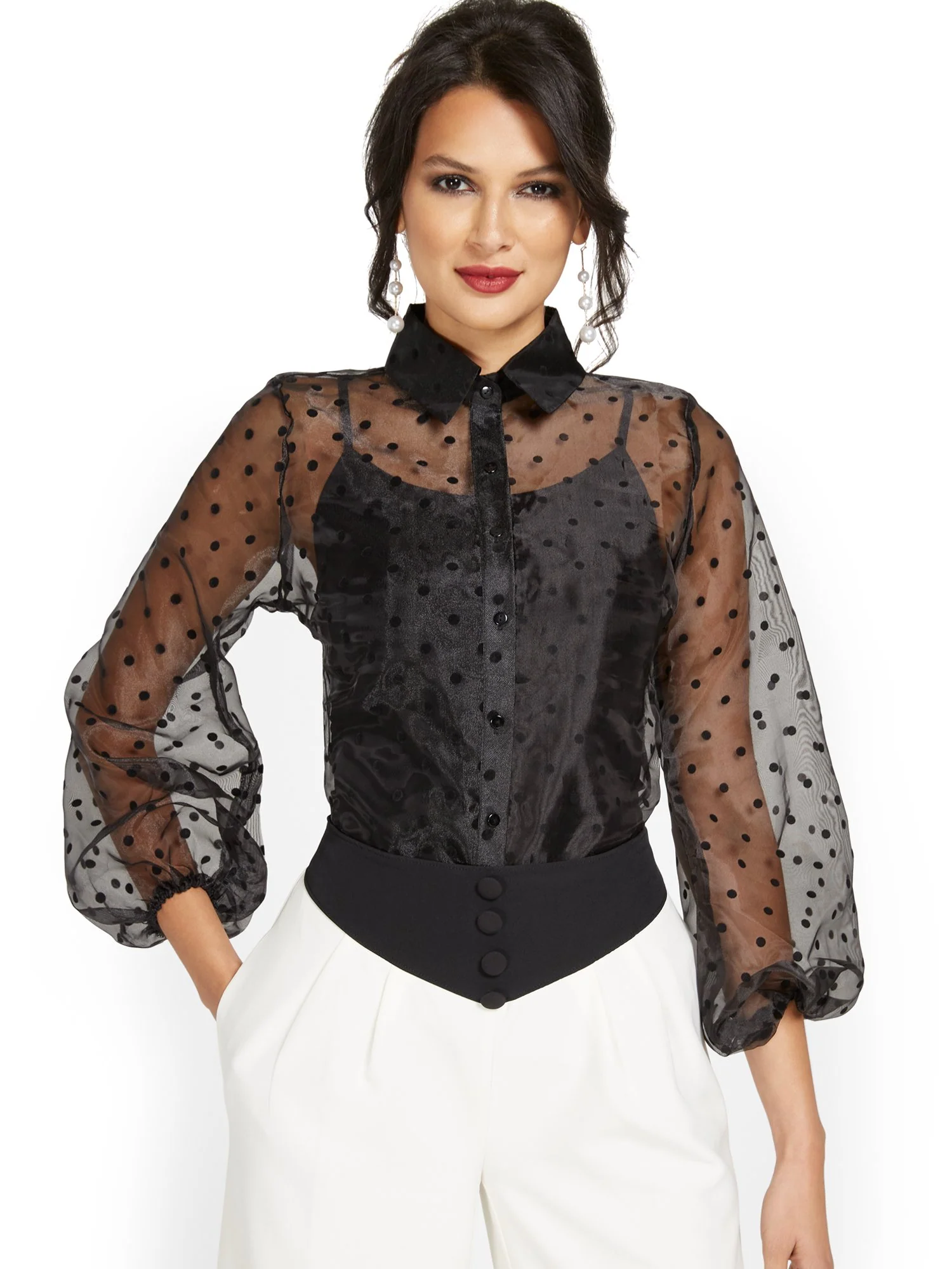 Dot-Detail Organza Top