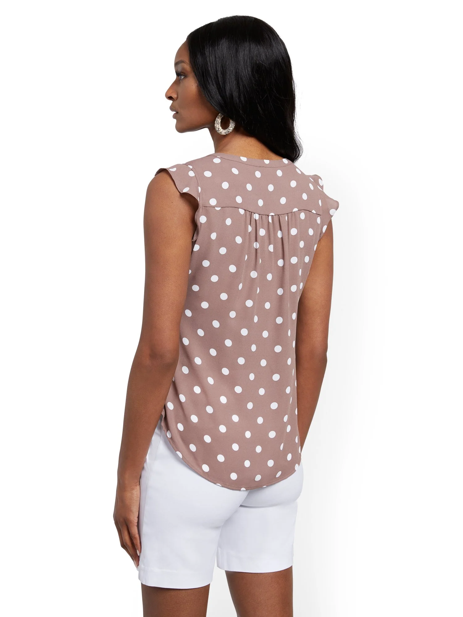 Dot-Print Flutter-Sleeve Blouse - Image 9