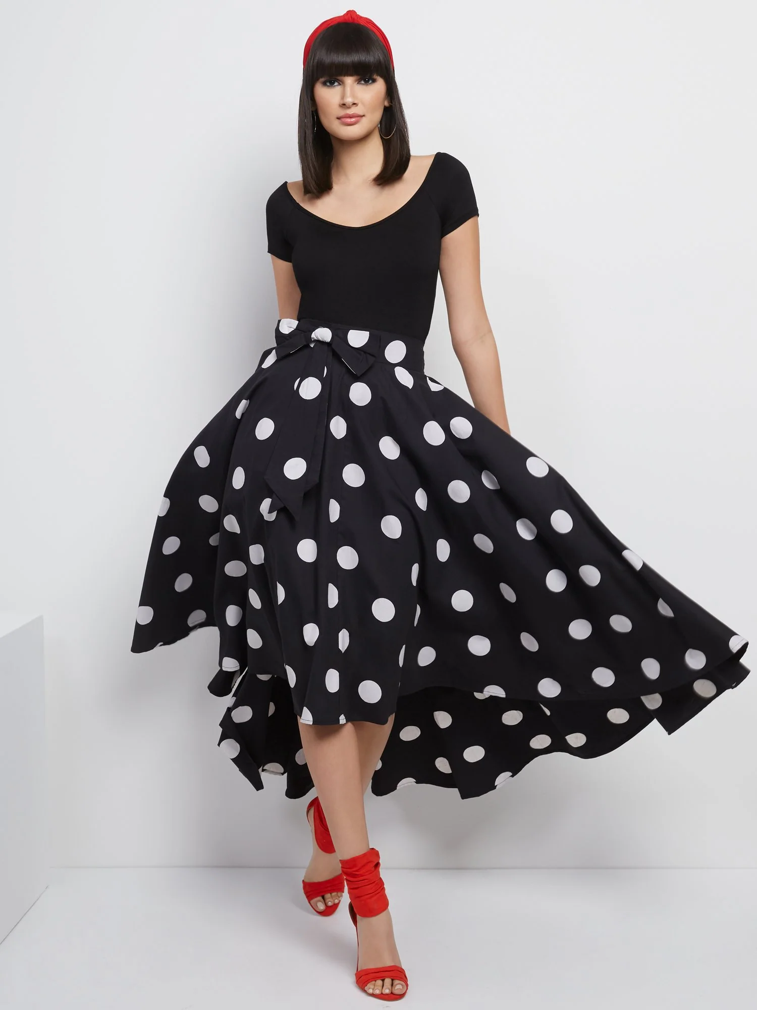 Dot-Print Hi-Lo Poplin Skirt - Image 4