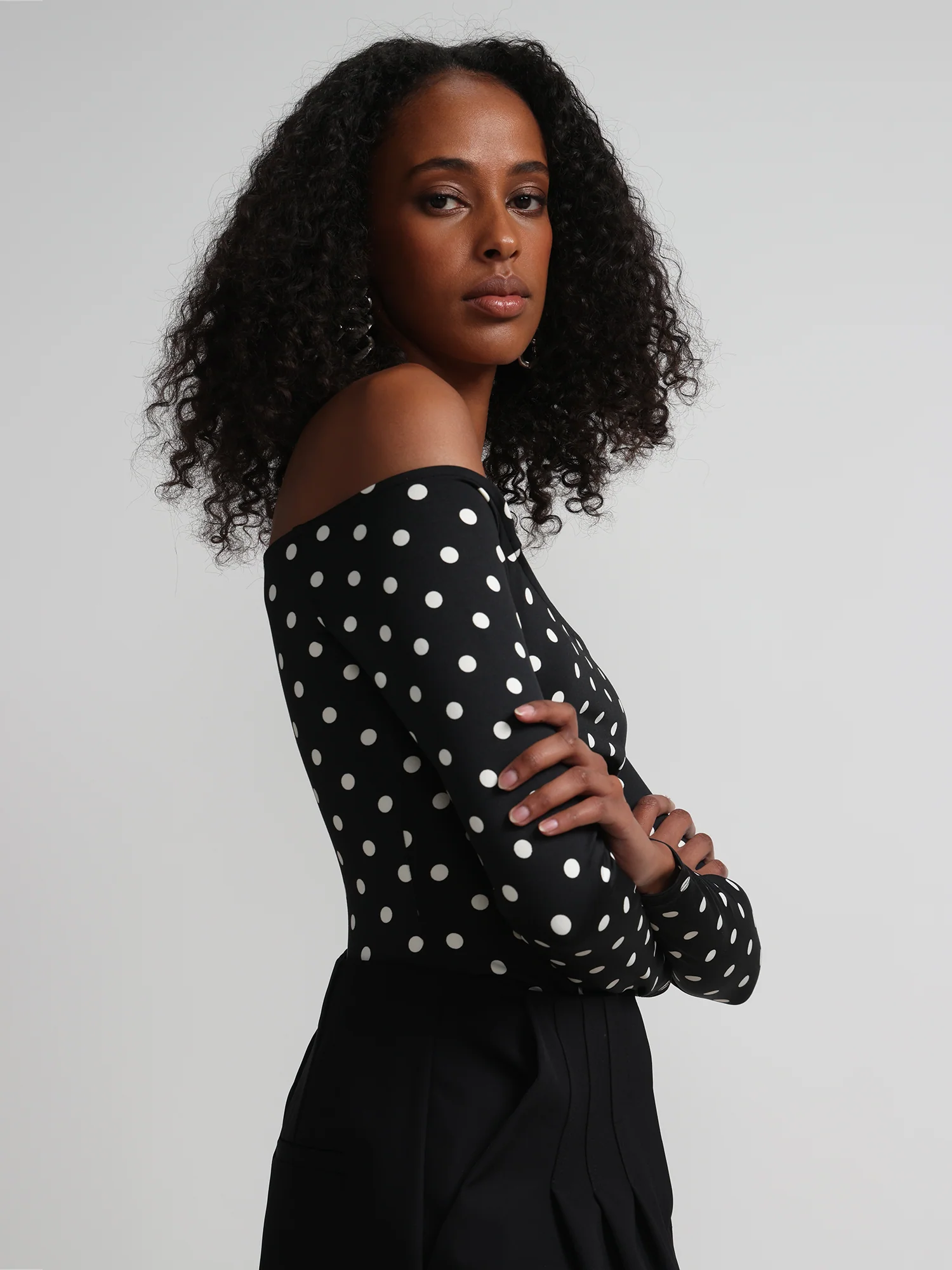 Dot-Print Off-The-Shoulder Top - Contour Knits - Image 2