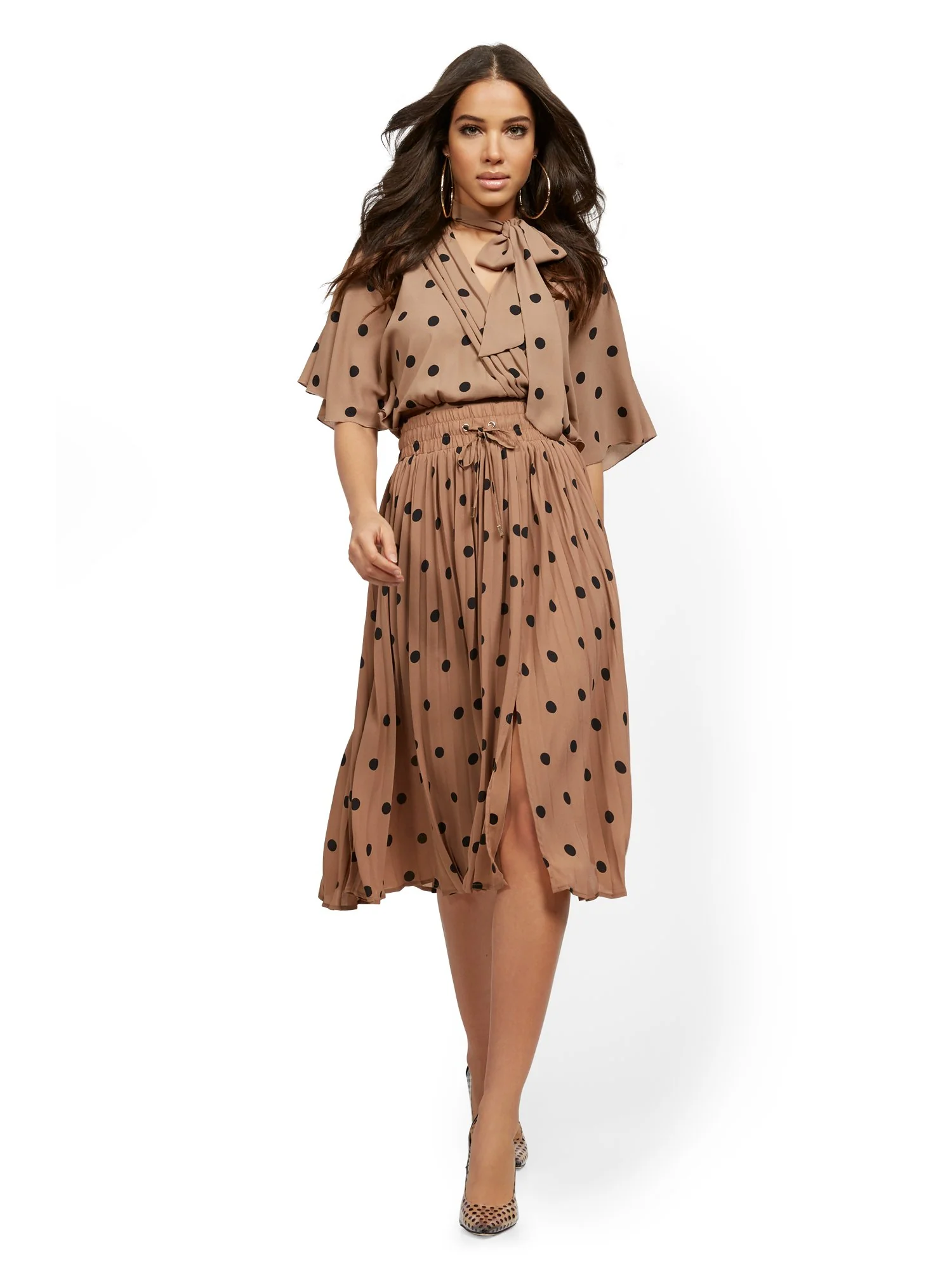 Dot-Print Pleated Skirt - Image 4