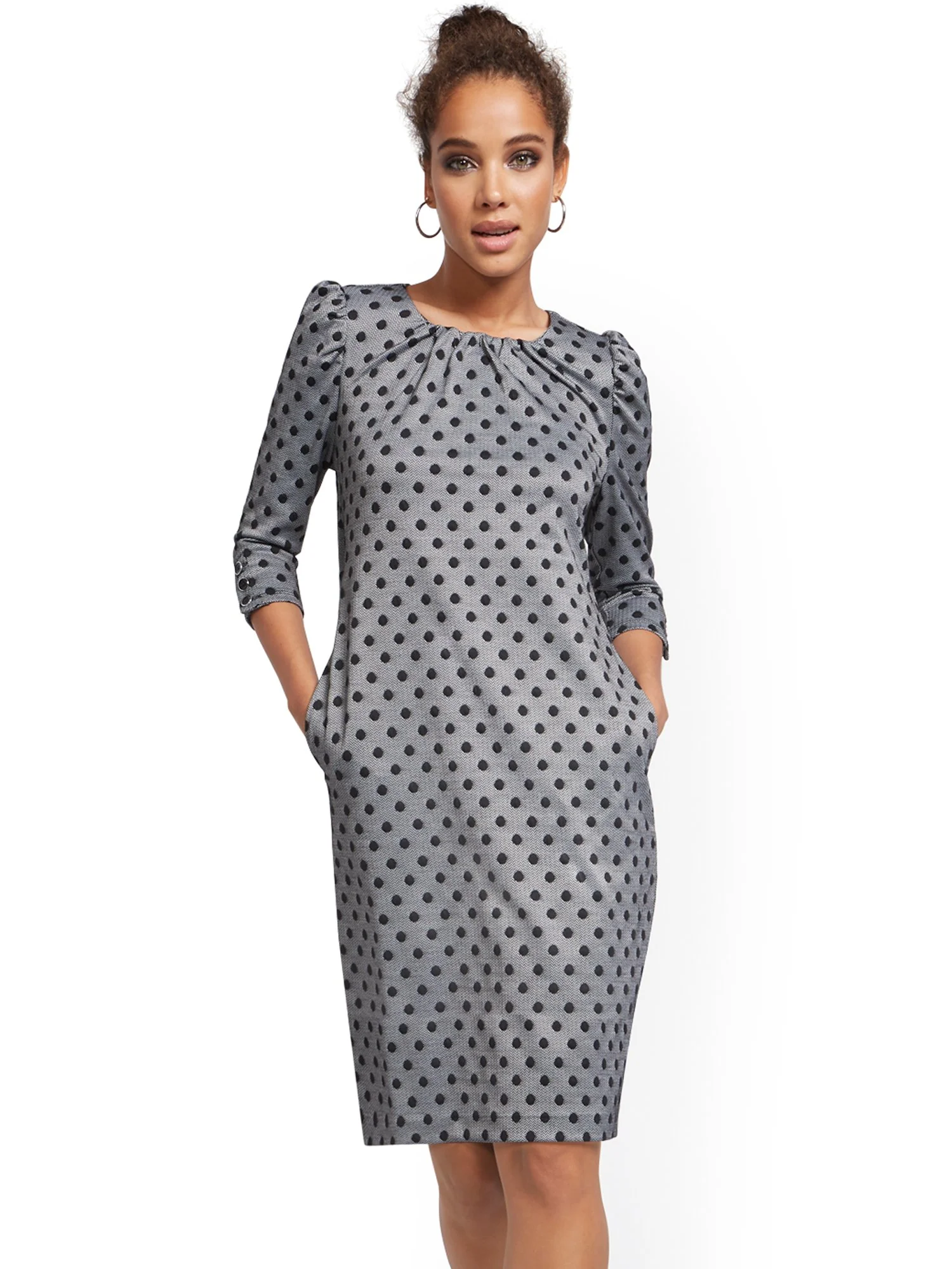 Dot-Print Puff-Sleeve Shift Dress - Superflex - Image 2