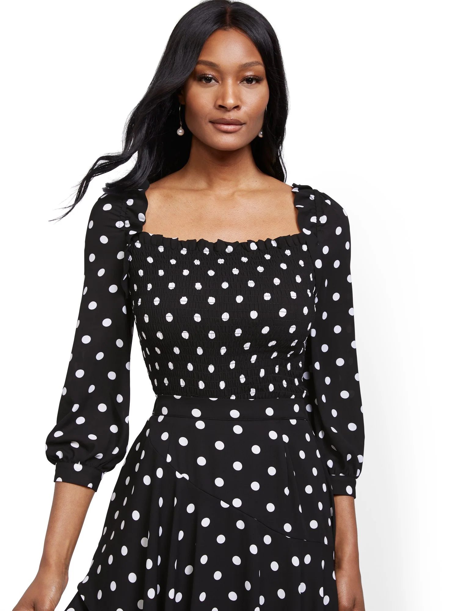 Dot-Print Puff-Sleeve Top - Image 2