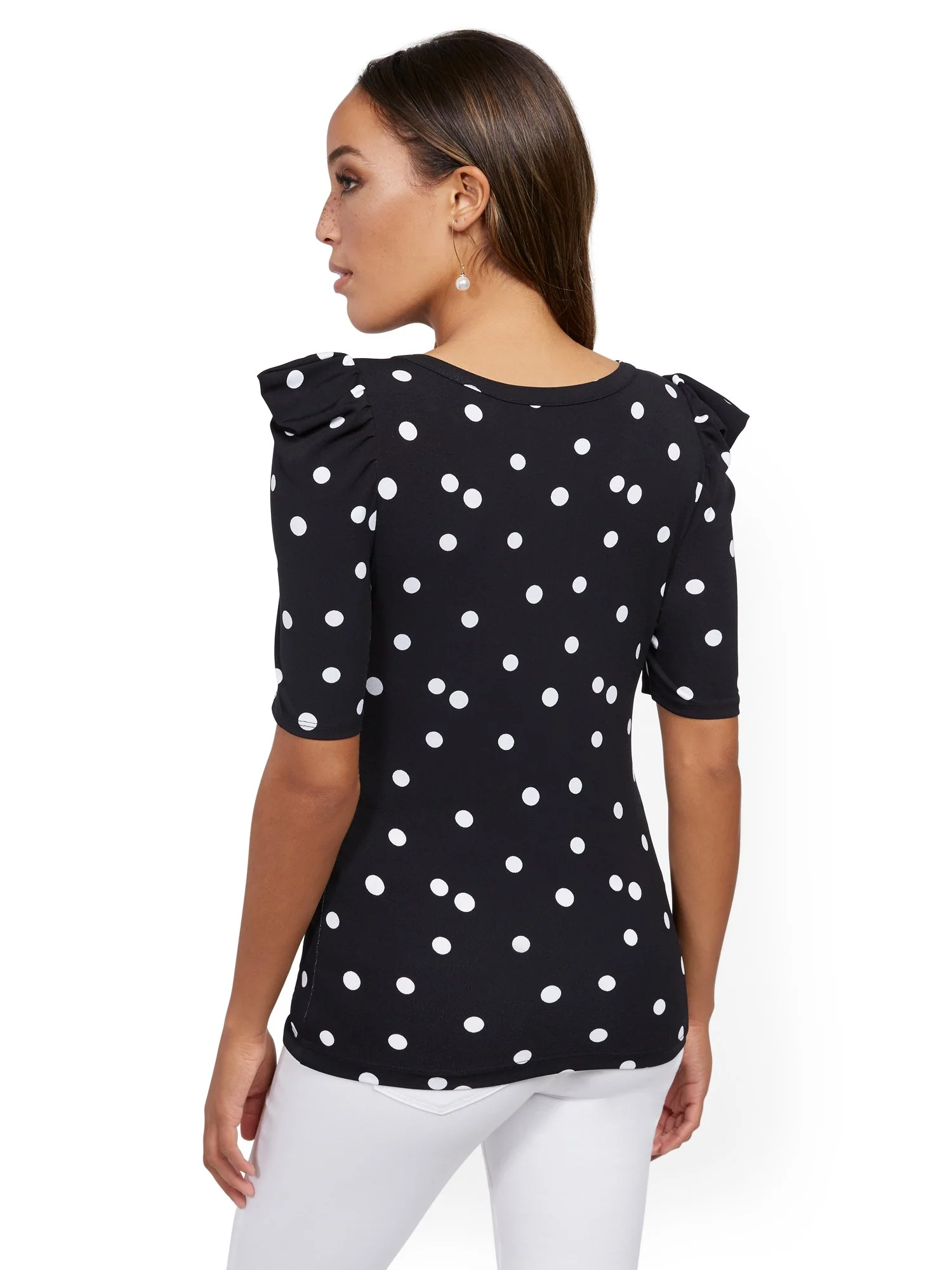 Dot-Print Puff-Sleeve Top - Image 3