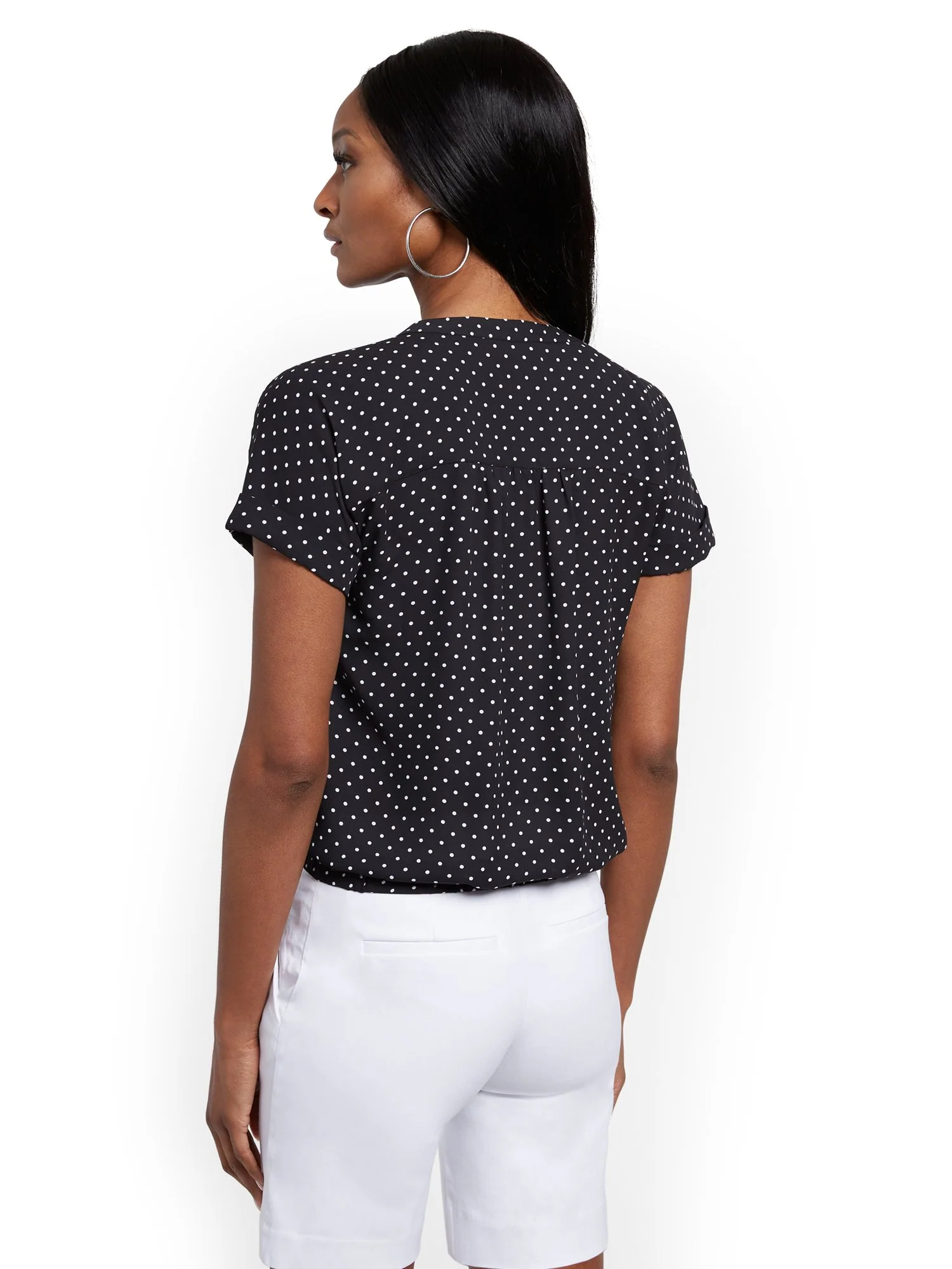 Dot-Print Tie-Front Short-Sleeve Blouse - Image 3