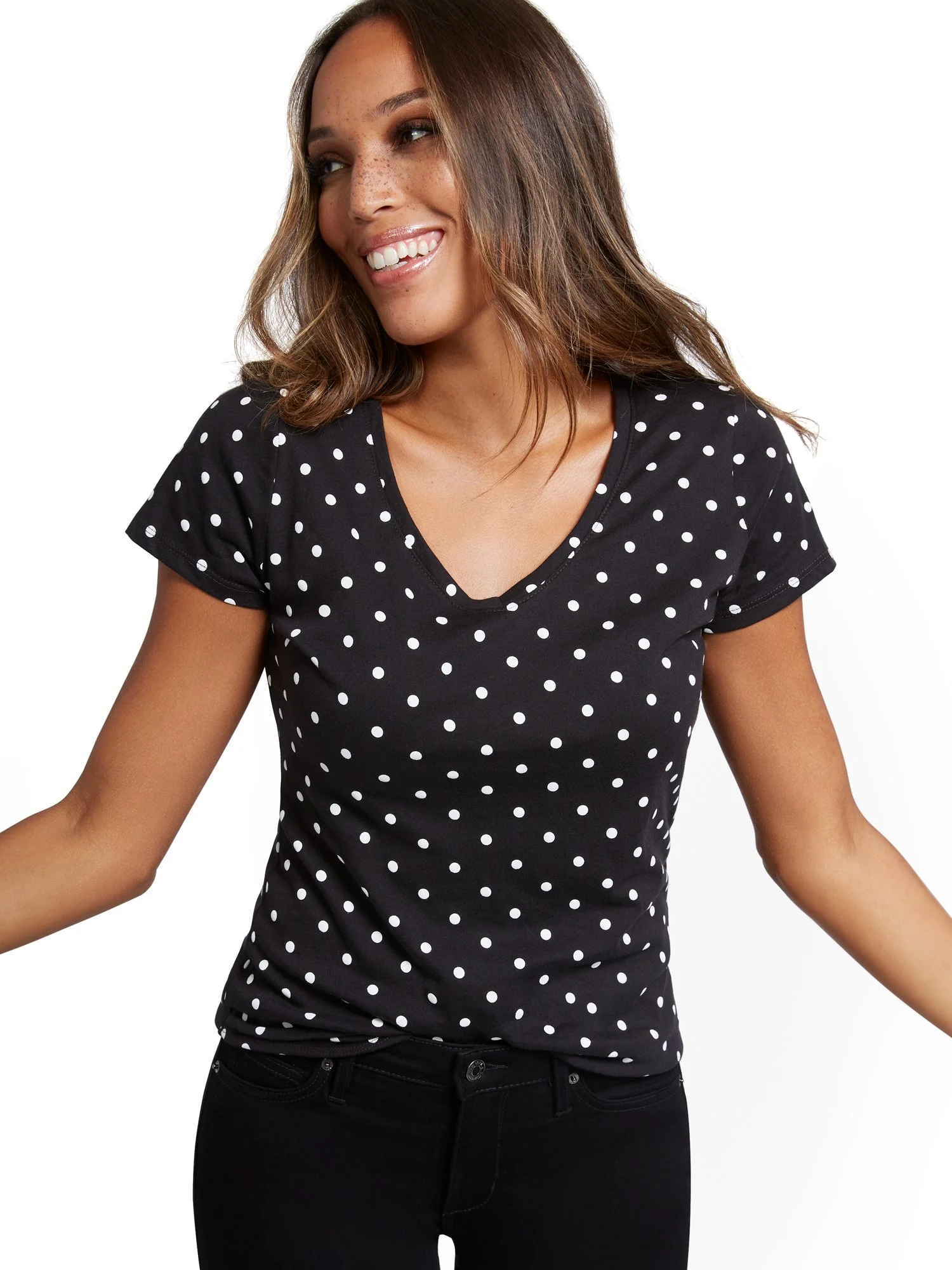 Dot-Print V-Neck Perfect Tee - Image 2