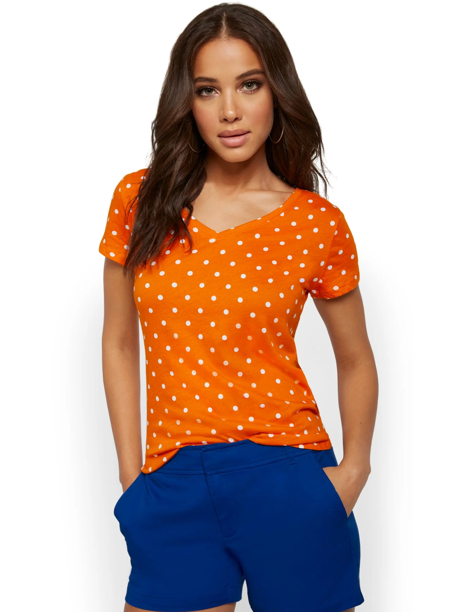 Dot-Print V-Neck Perfect Tee - Image 5
