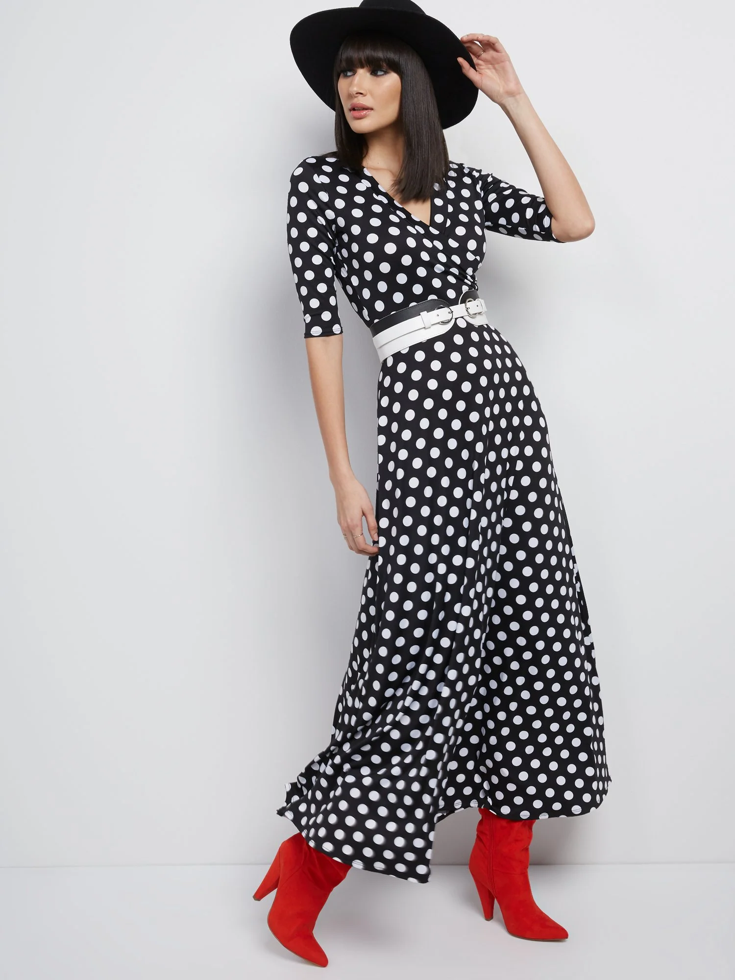 Dot-Print Wrap Maxi Dress