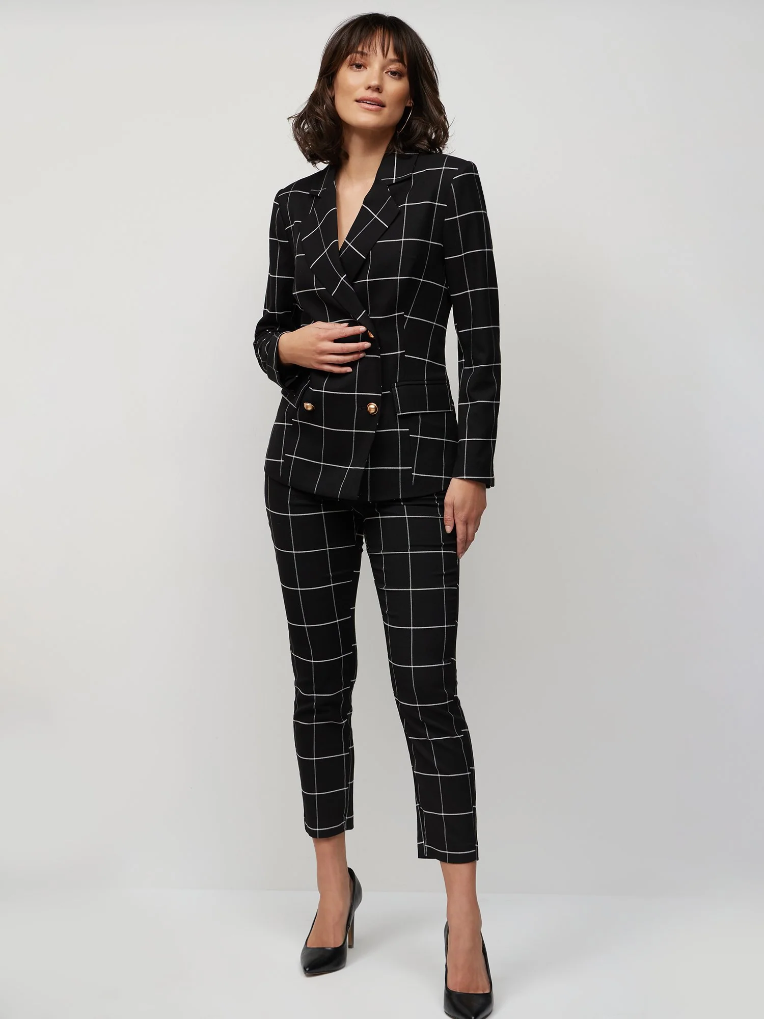 Double-Breasted Windowpane-Print Blazer - Image 3