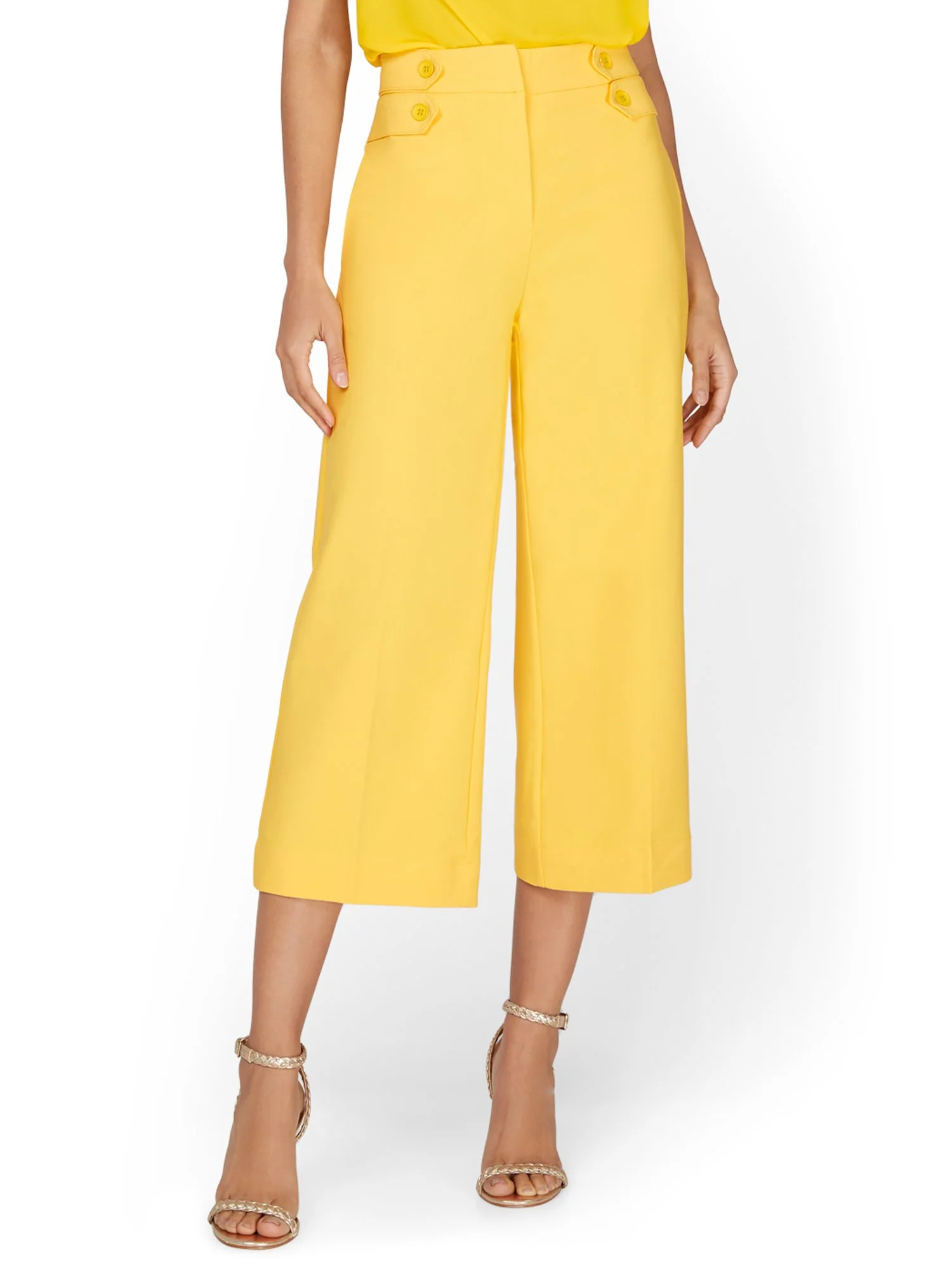 Double-Button High-Waisted Wide-Leg Capri Pant - 7th Avenue - Image 2