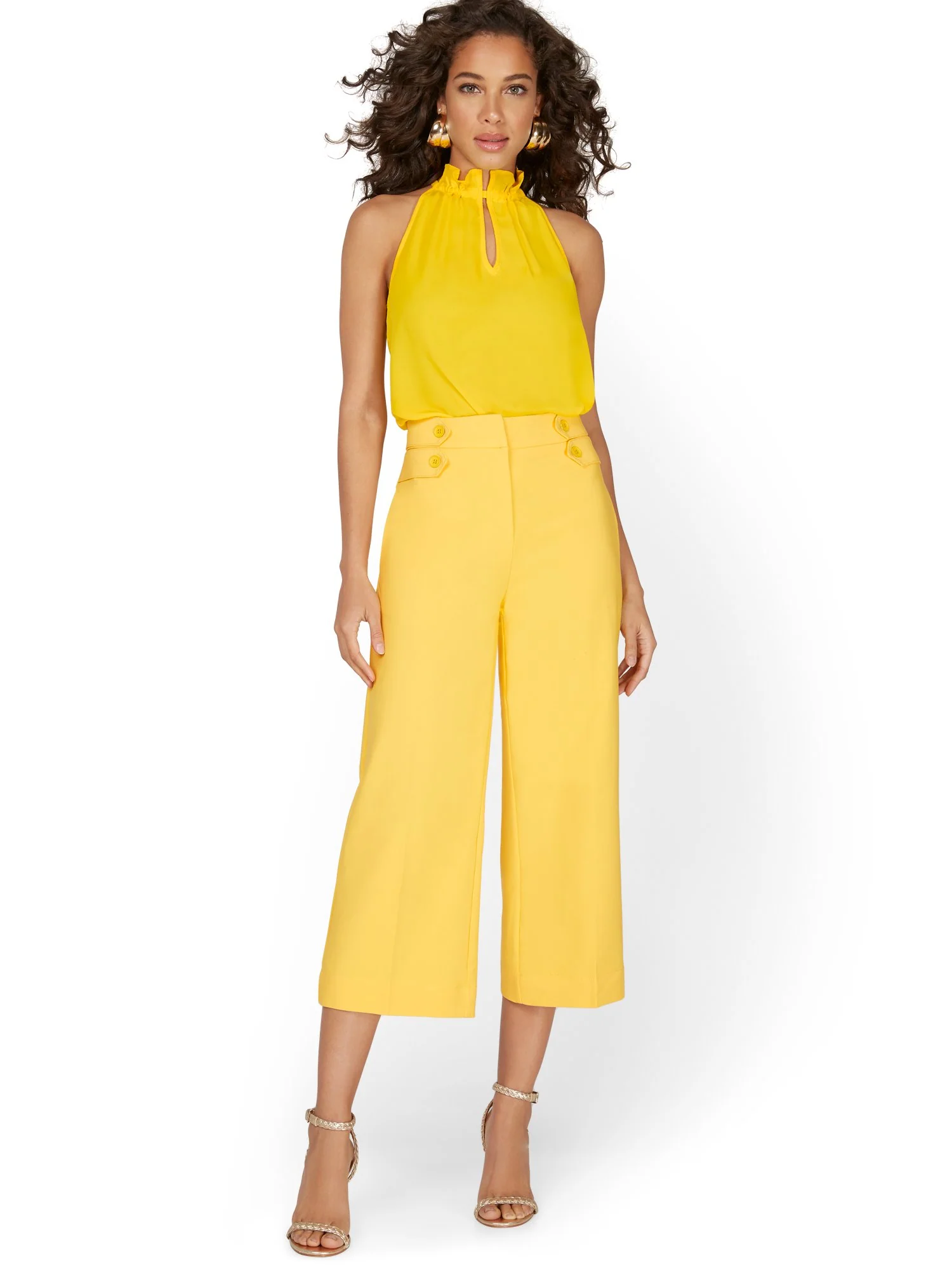 Double-Button High-Waisted Wide-Leg Capri Pant - 7th Avenue - Image 3