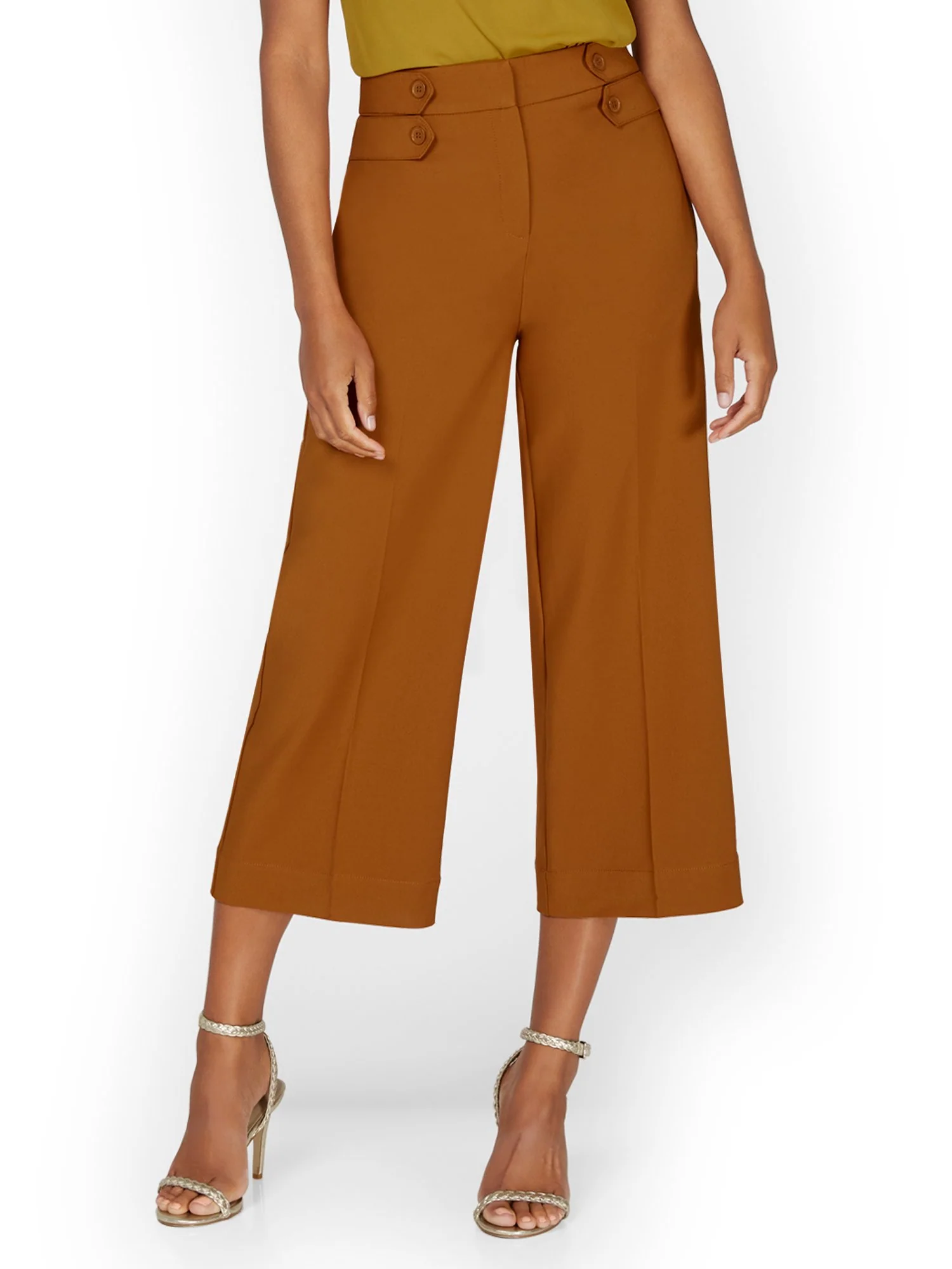 Double-Button High-Waisted Wide-Leg Capri Pant - 7th Avenue - Image 5