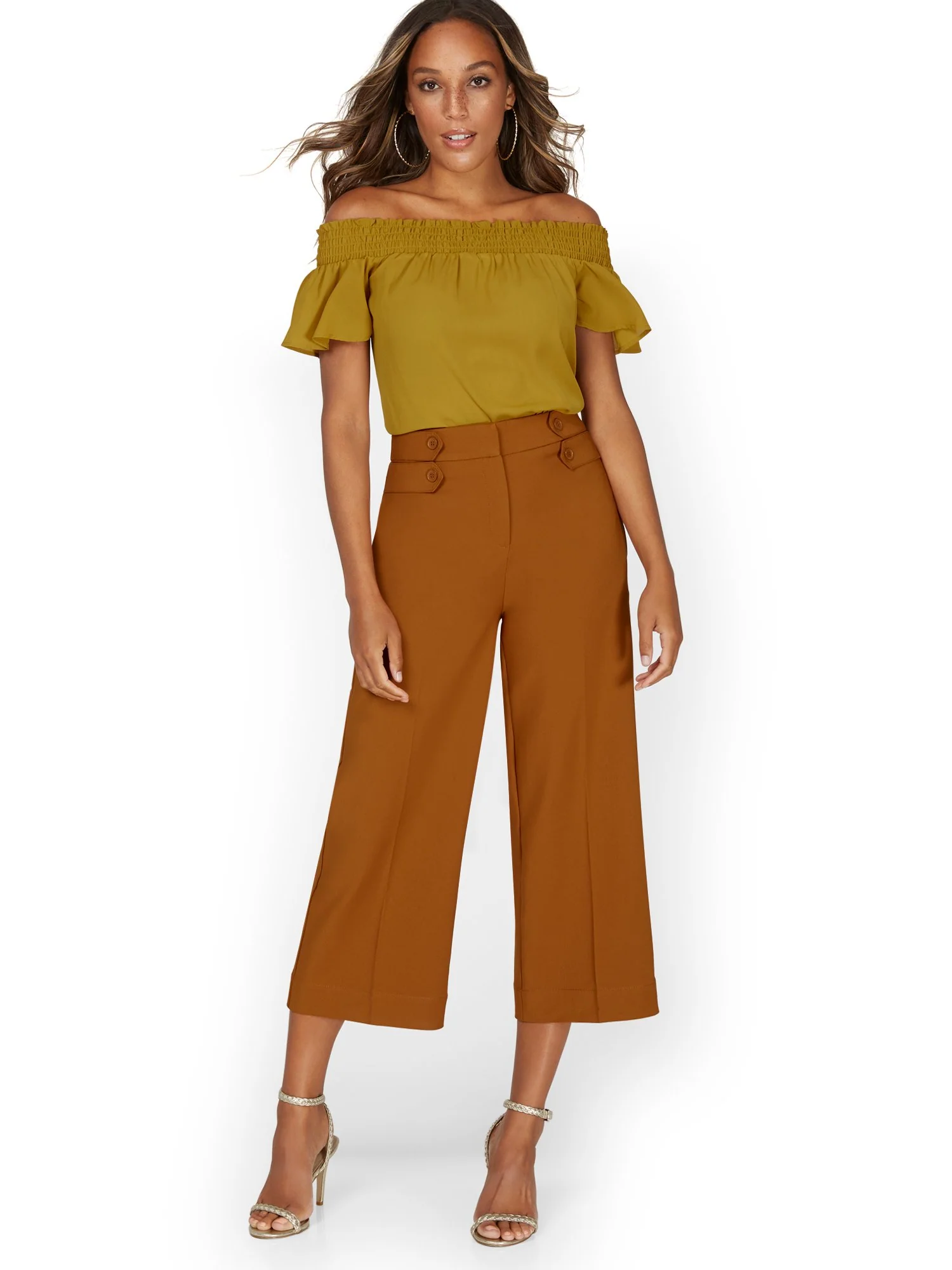Double-Button High-Waisted Wide-Leg Capri Pant - 7th Avenue - Image 9
