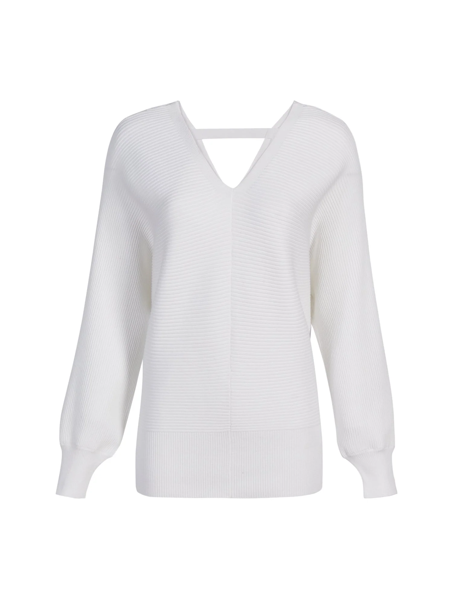 Double V-Neck Ribbed Dolman Sweater - Image 2