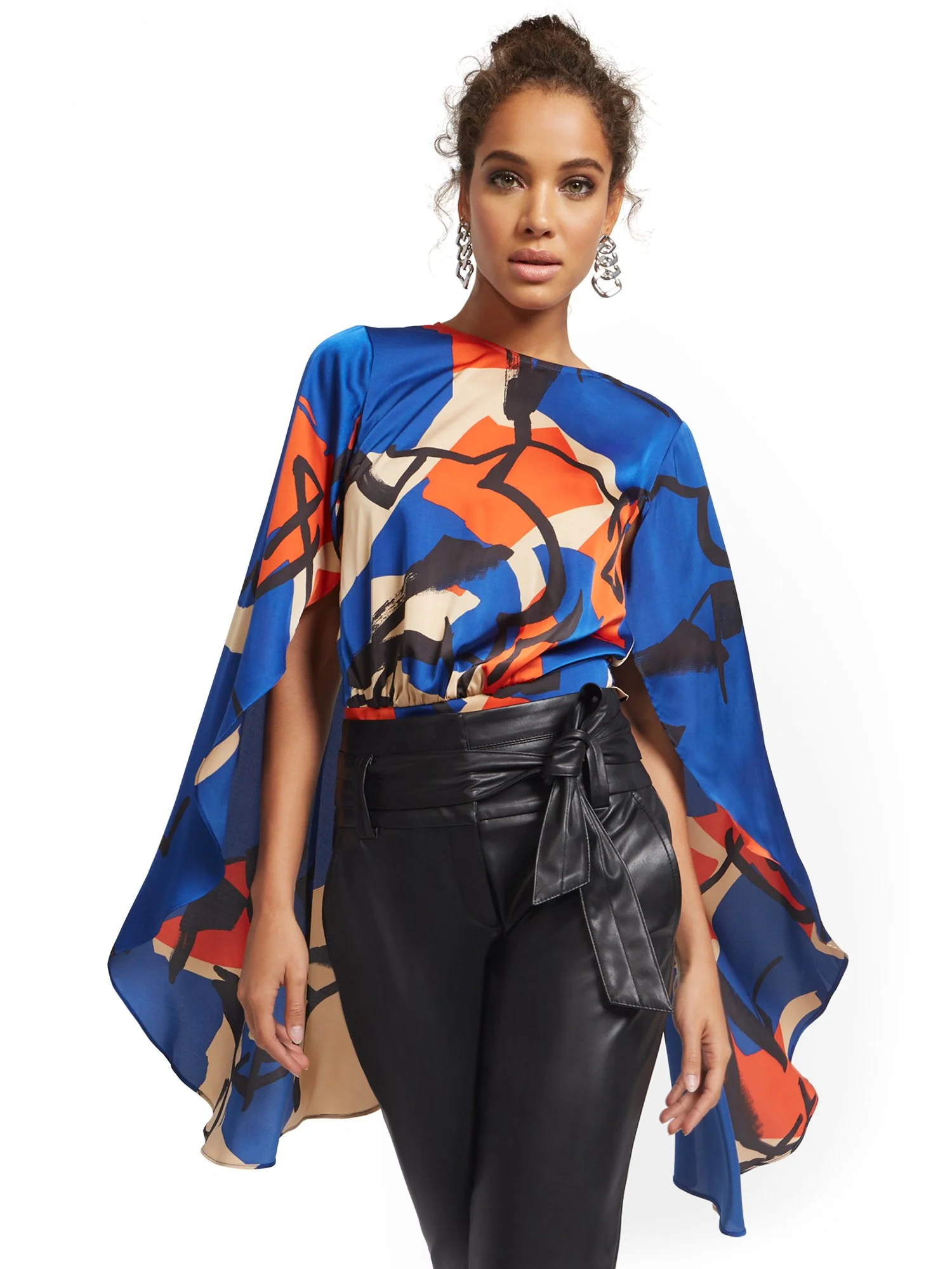 Drama-Sleeve Abstract Print Top - Image 2