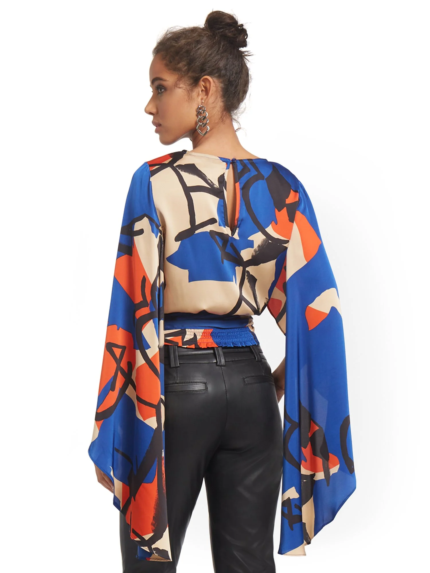 Drama-Sleeve Abstract Print Top - Image 3