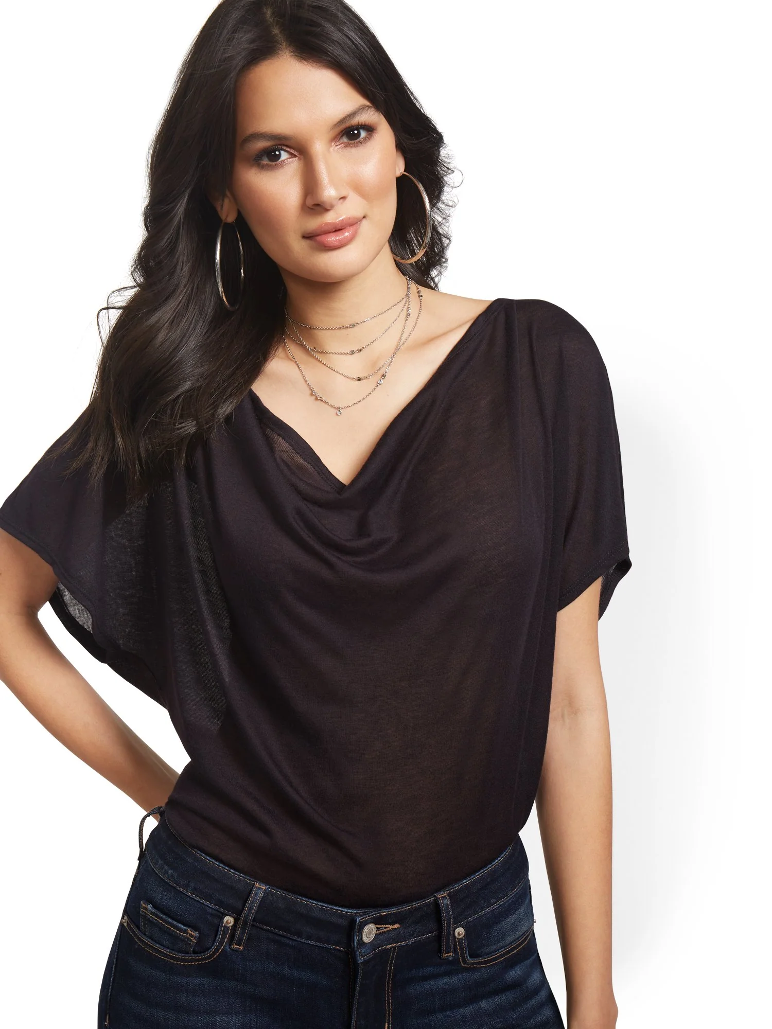 Drape-Front Flutter-Sleeve Top - Sweet Pea - Image 2