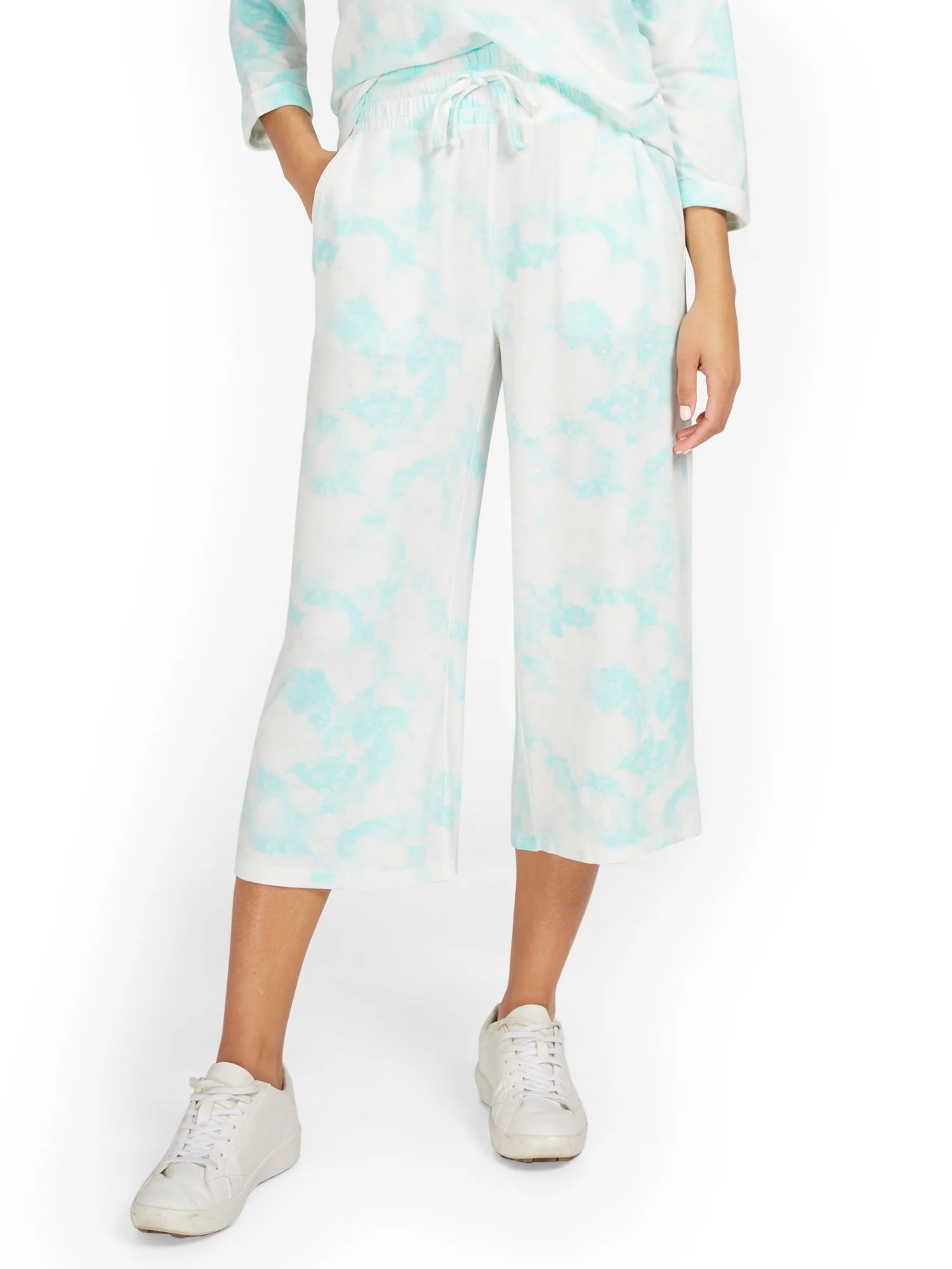 Dreamy French Terry Tie-Dye Wide-Leg Capri Pant