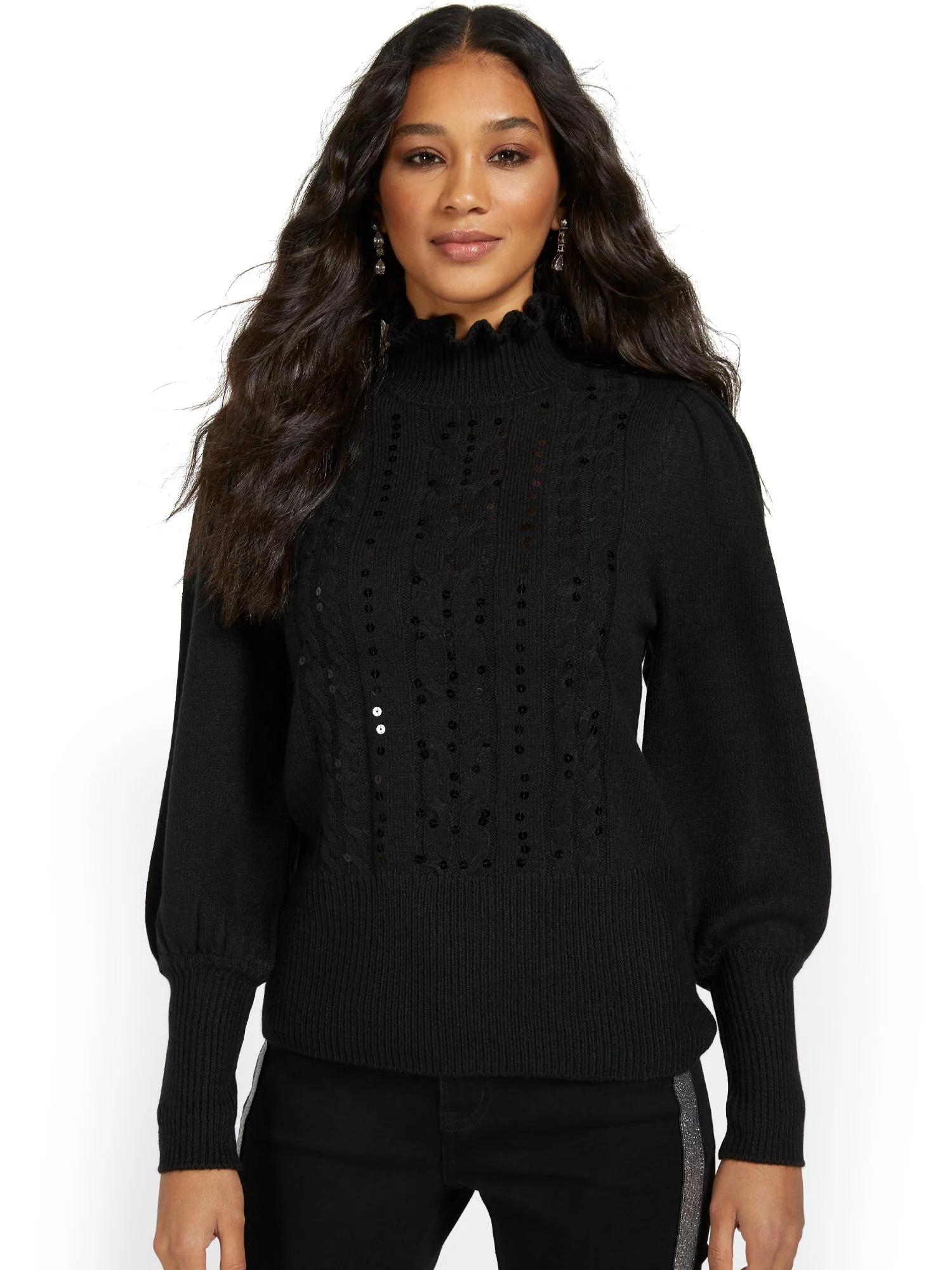 Embellished Frill-Neck Pullover Sweater - Image 2