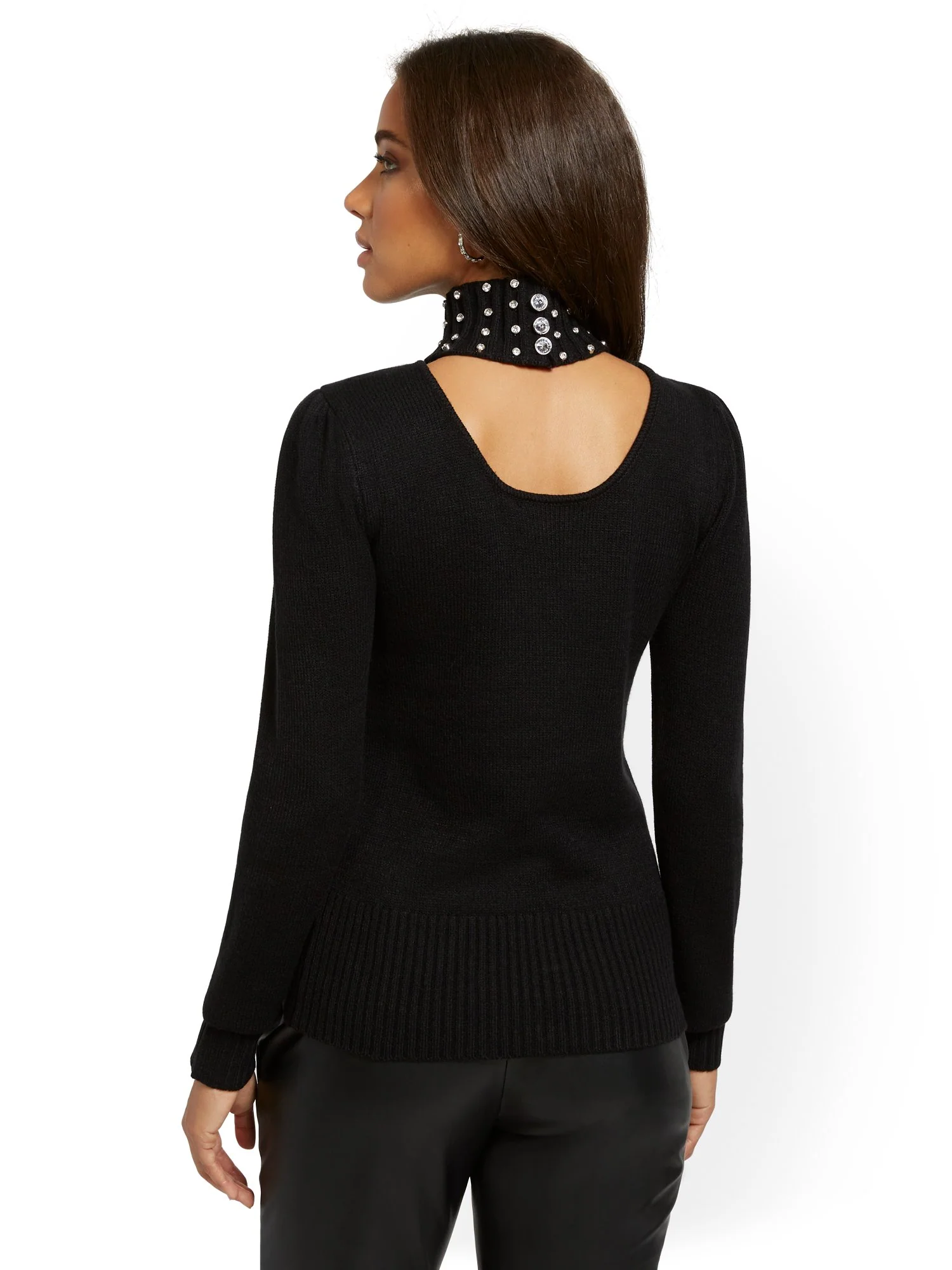 Embellished Mock-Neck Puff-Sleeve Sweater - Image 3