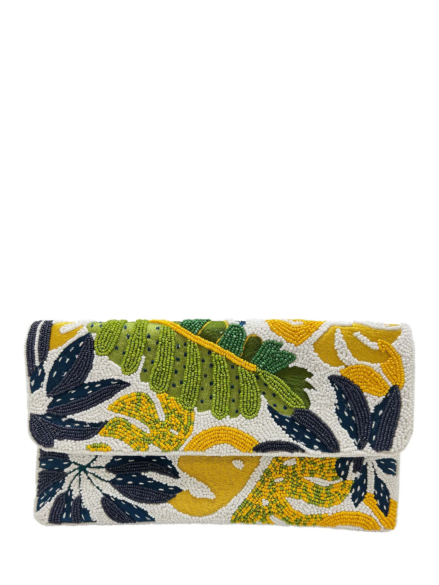 Embellished Tropic Palm Clutch