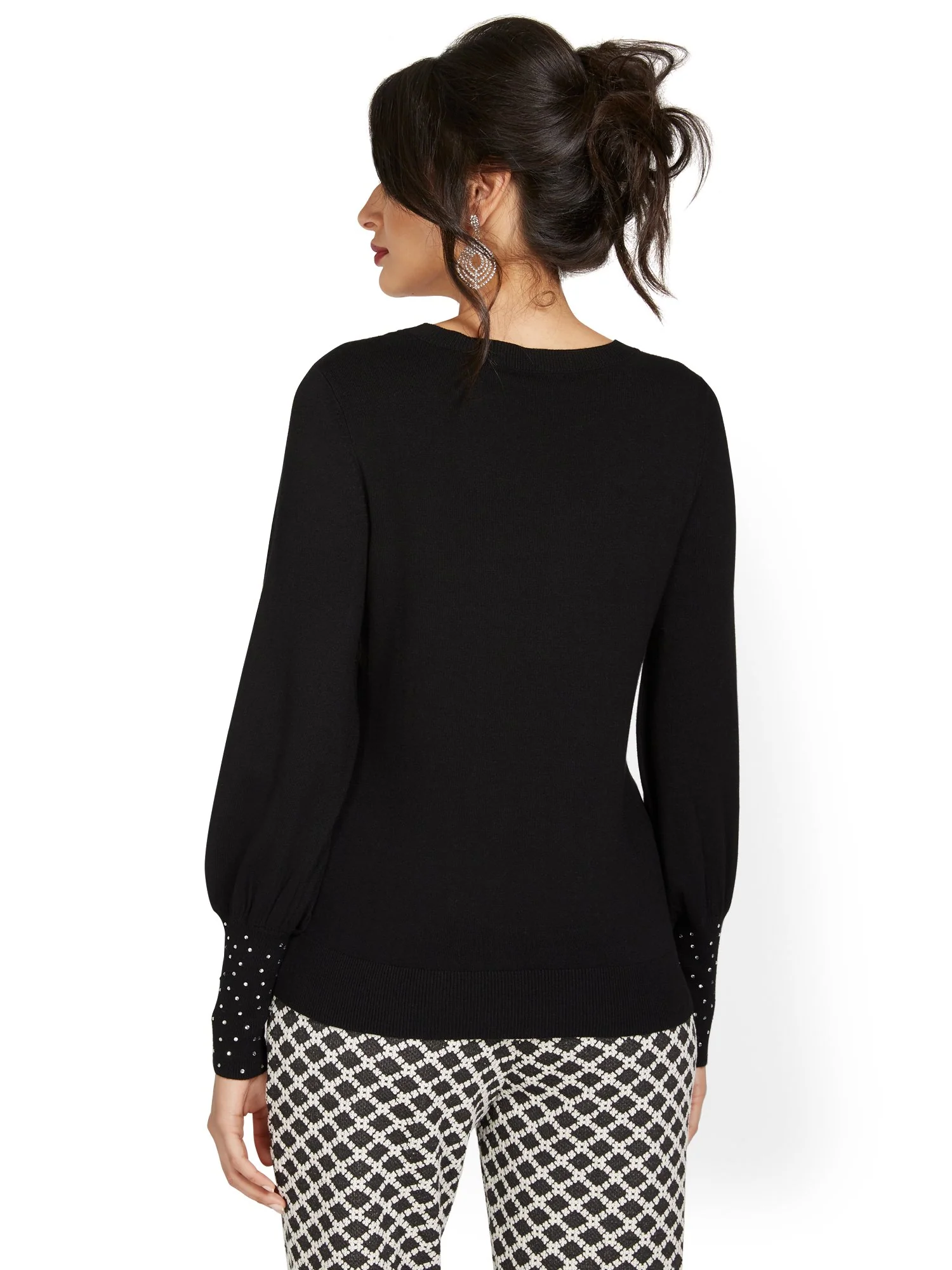Embroidered Balloon-Sleeve Pullover Sweater - Image 3