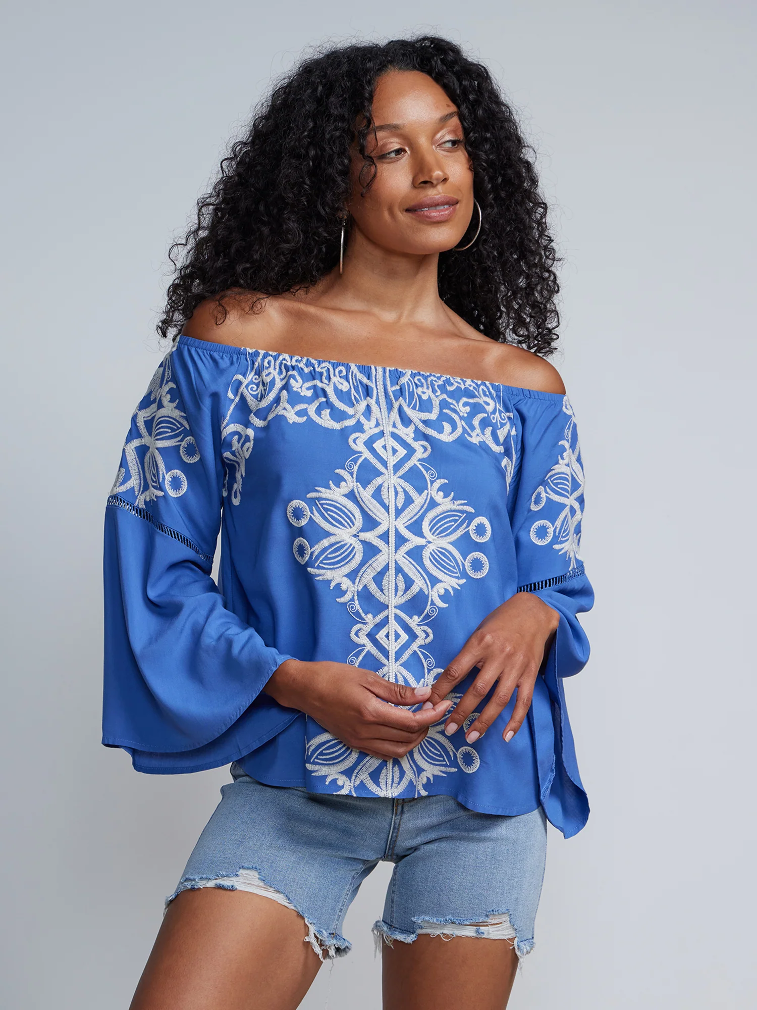 Embroidered Off Shoulder Top