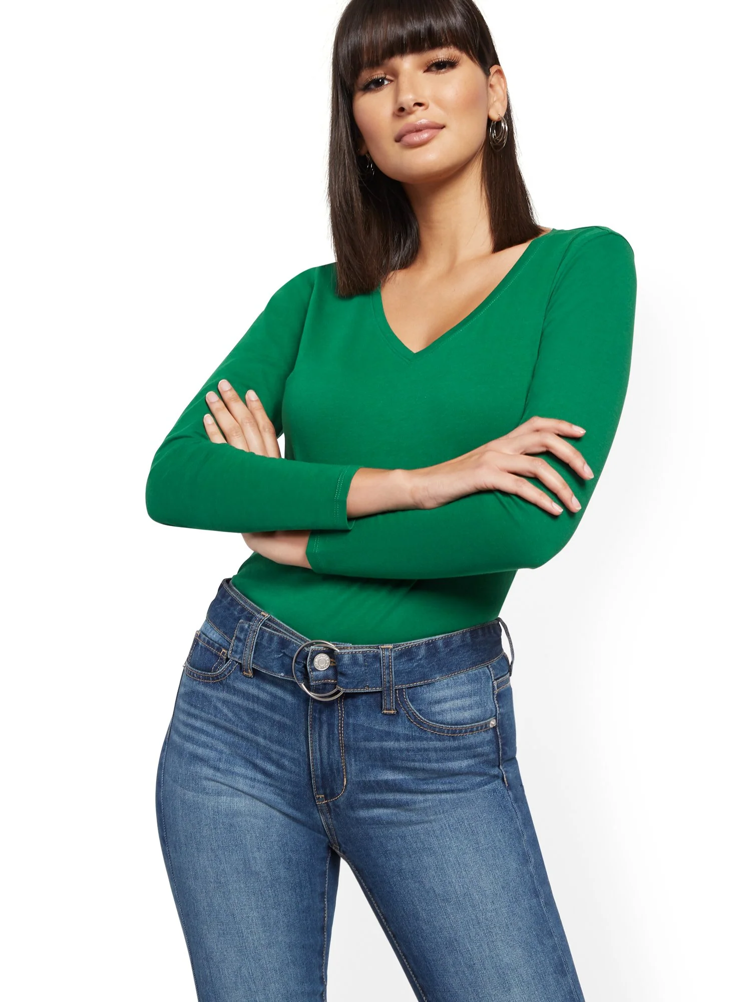 Essential Cotton V-Neck Long-Sleeve Tee - Image 16