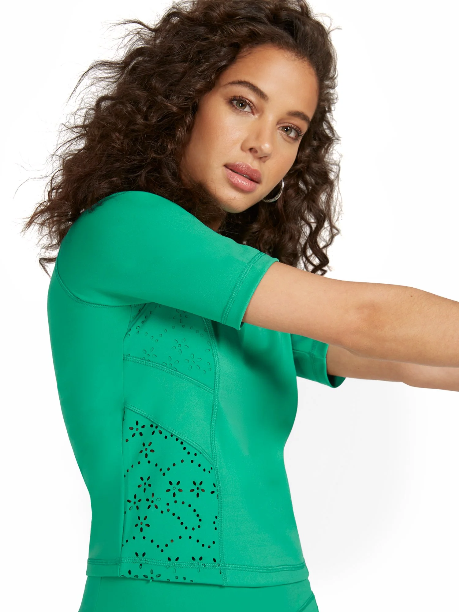 Eyelet Elbow-Sleeve Yoga Top - Image 4