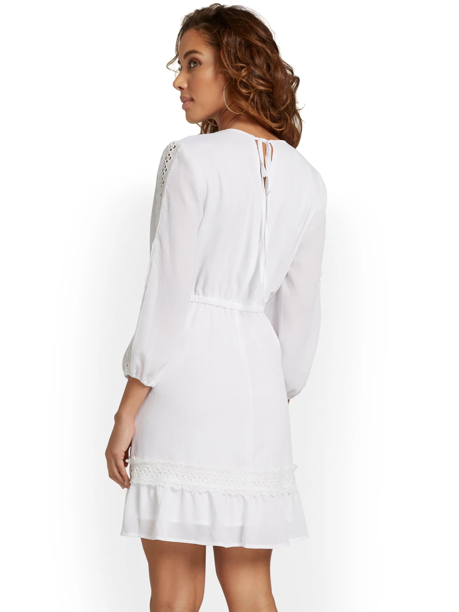 Eyelet-Sleeve Flare Dress - Lily & Cali - Image 3