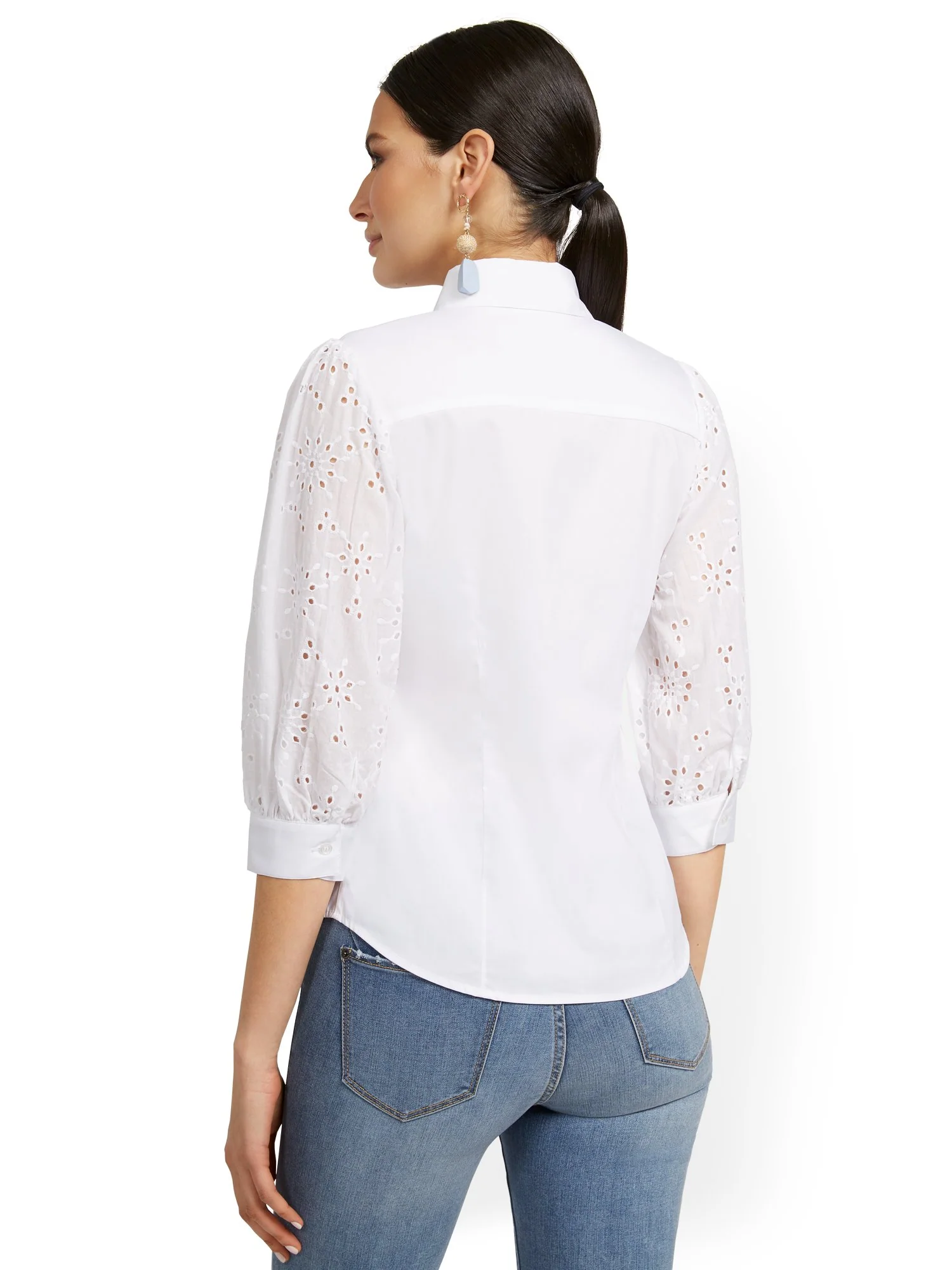 Eyelet-Sleeve Poplin Top - Lily & Cali - Image 3