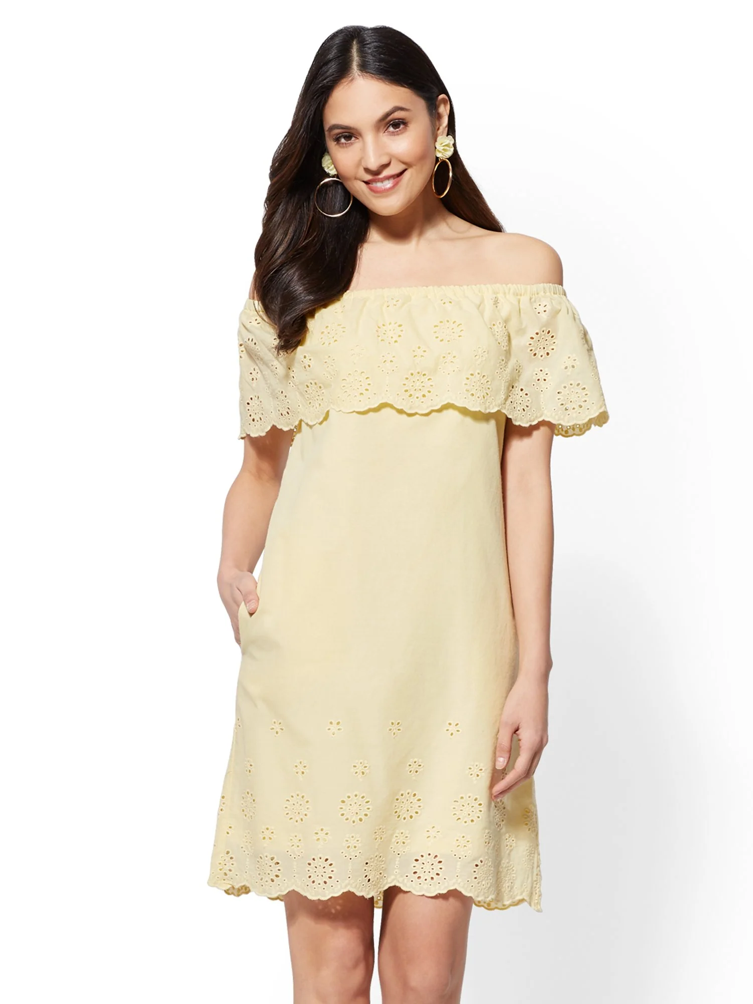 Eyelet-Trim Off-The-Shoulder Shift Dress - Image 2