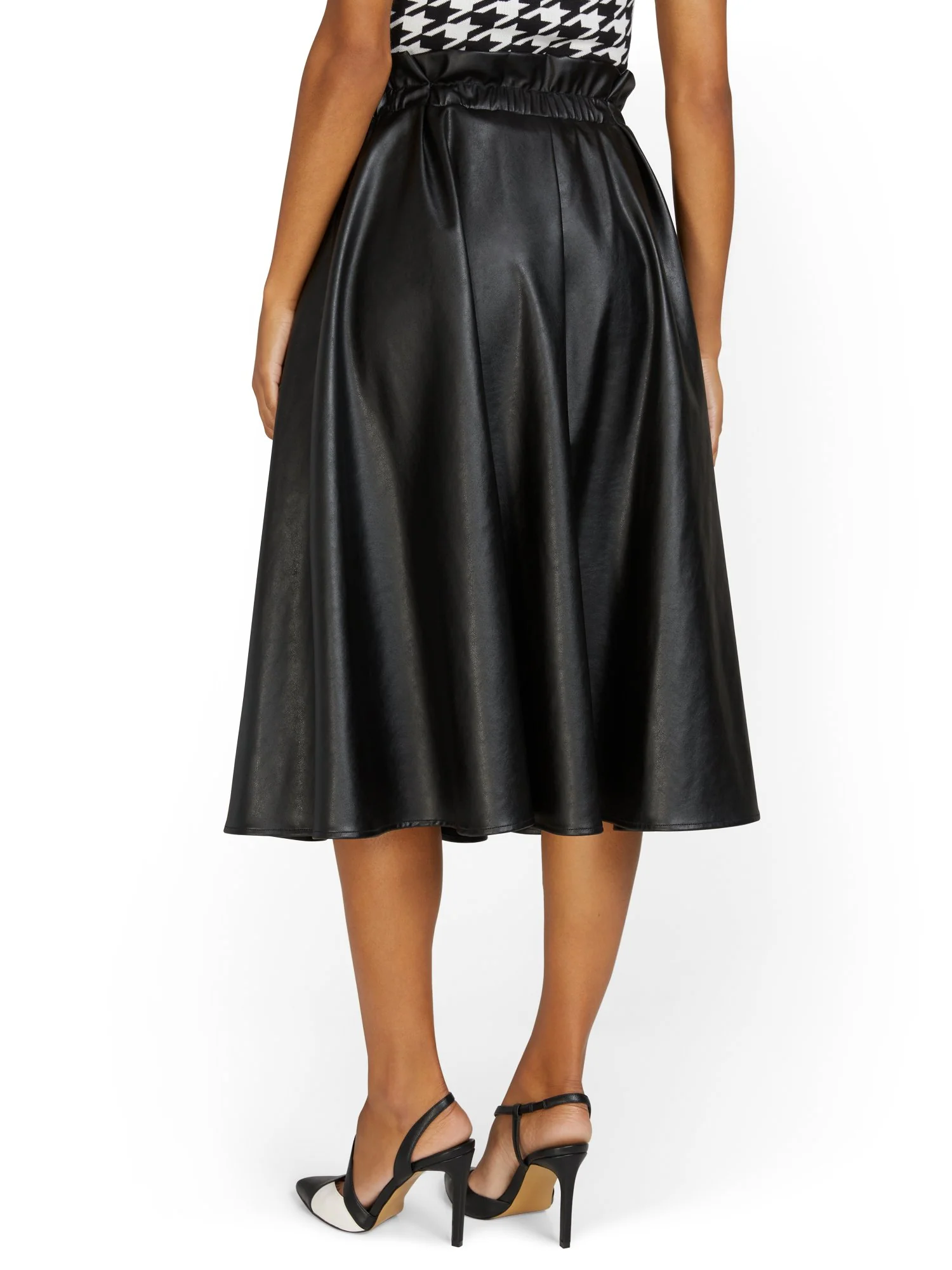 Faux-Leather A-Line Midi Skirt - Image 3