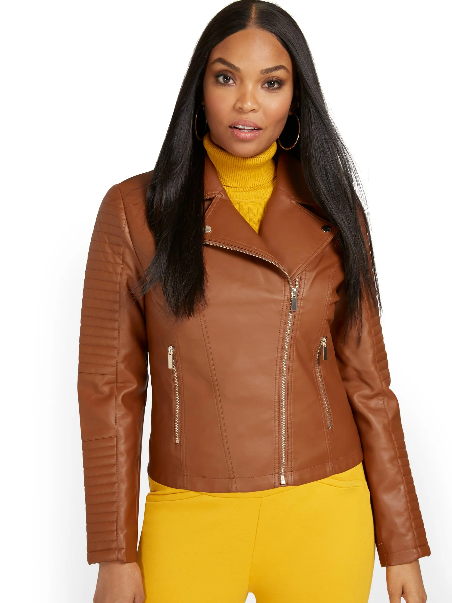 Faux-Leather Asymmetrical Trapunto Moto Jacket - Image 9