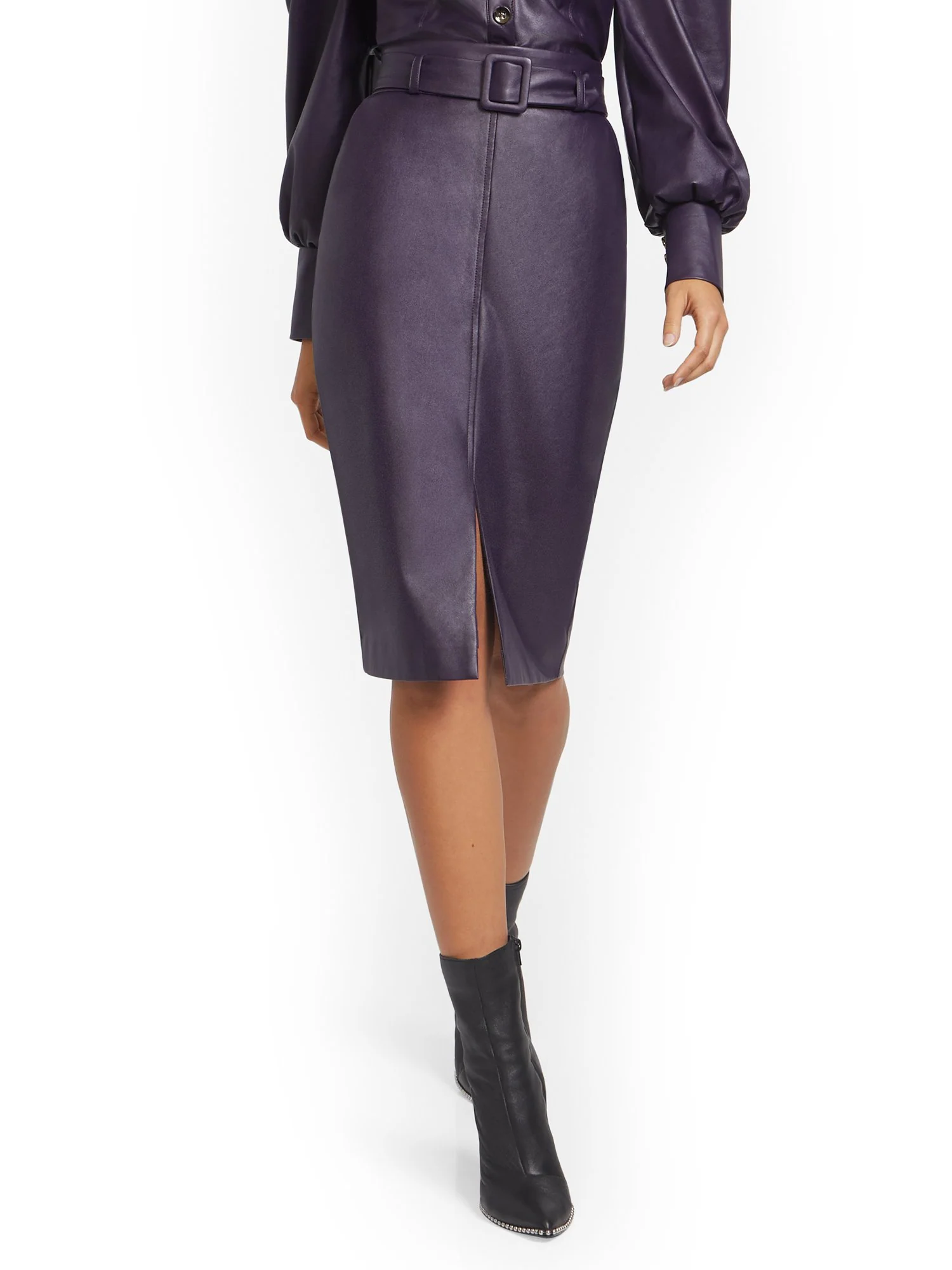 Faux-Leather Belted Pencil Skirt - Image 6