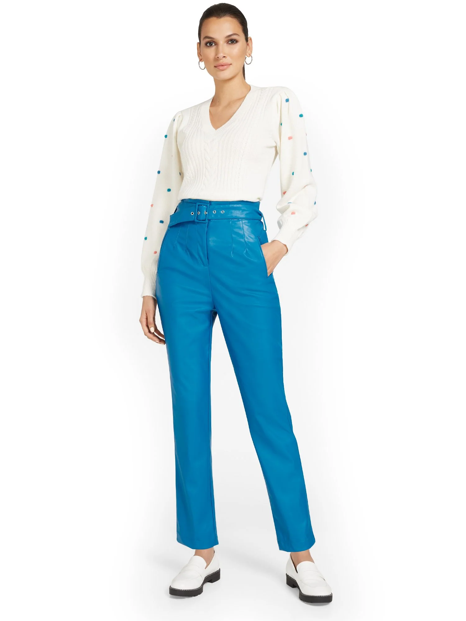 Faux-Leather Belted Straight-Leg Ankle Pant - Image 4