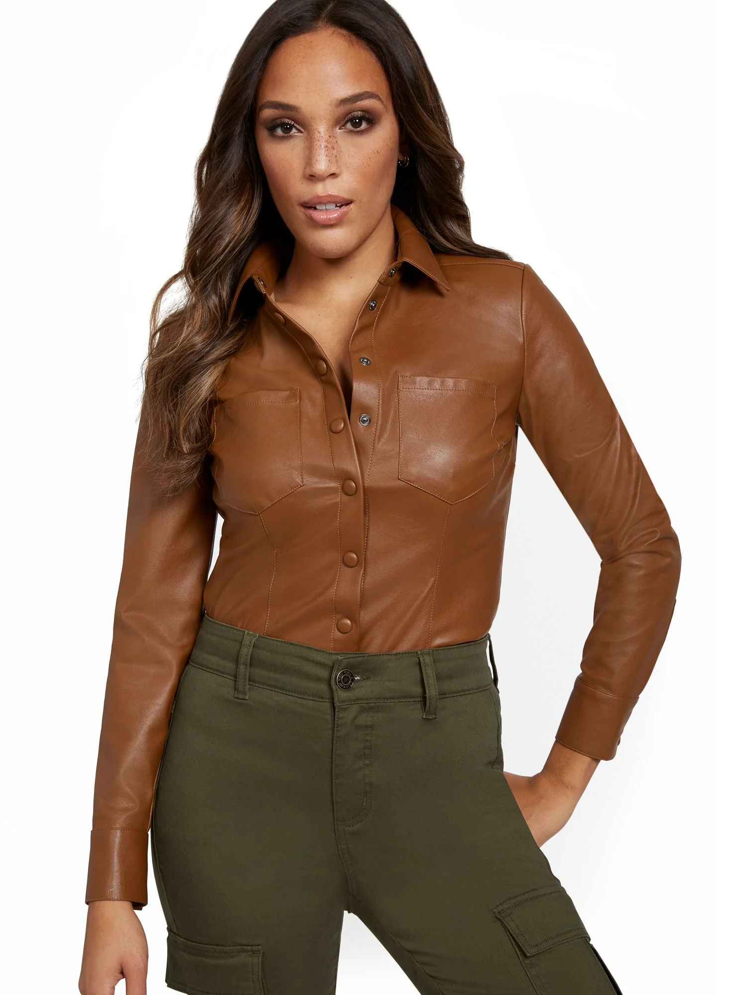 Faux-Leather Button-Down Shirt - Image 6