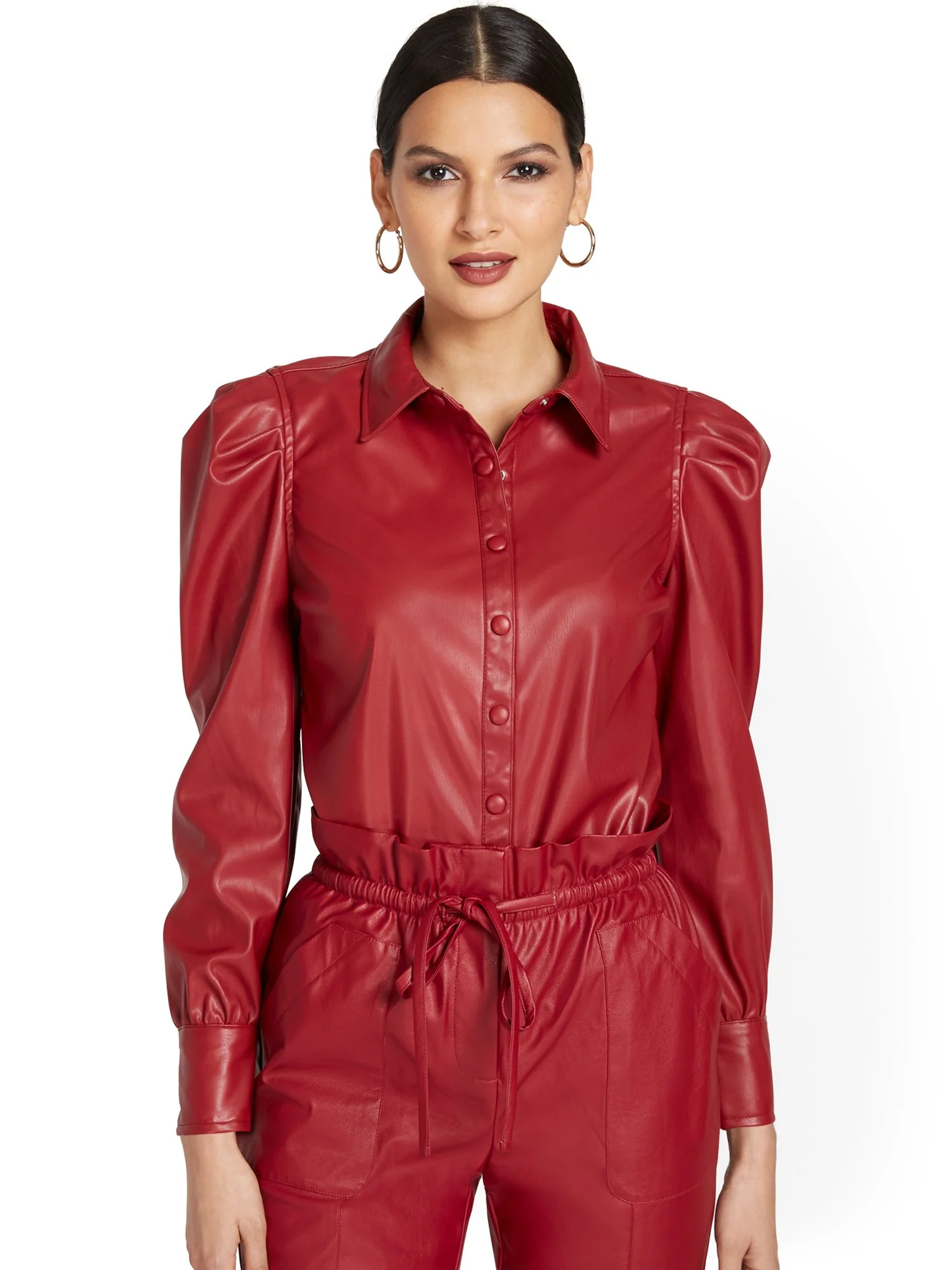 Faux-Leather Button-Front Top - Image 6