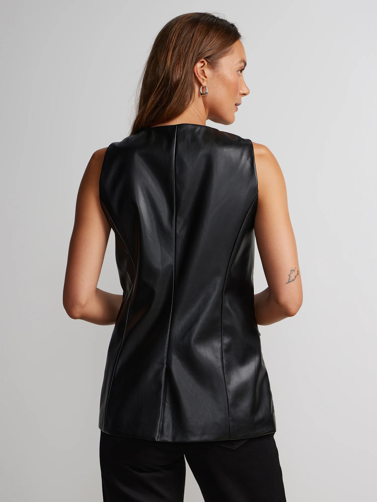 Faux Leather Double Breasted Vest - Image 3