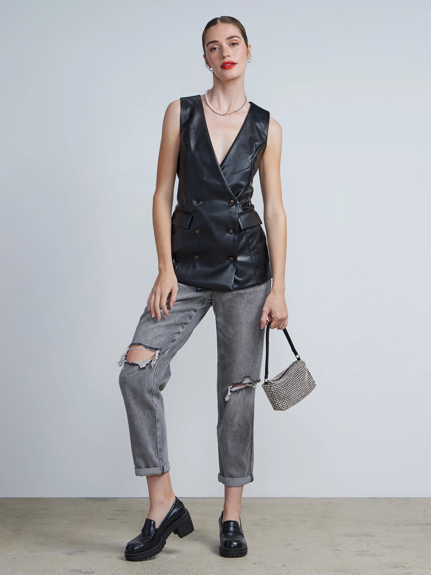 Faux Leather Double Breasted Vest - Image 4