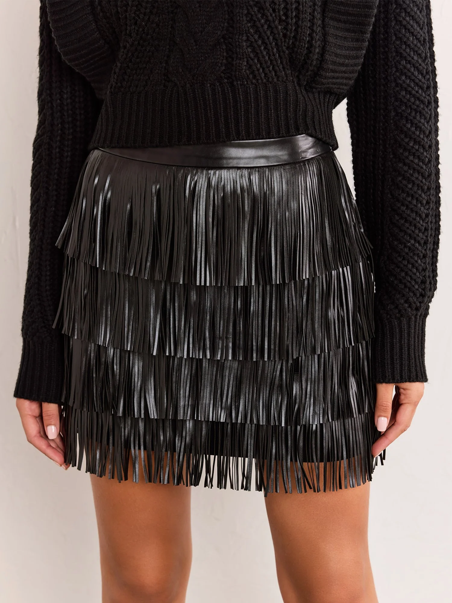 Faux Leather Fringe Mini Skirt - Endless Rose
