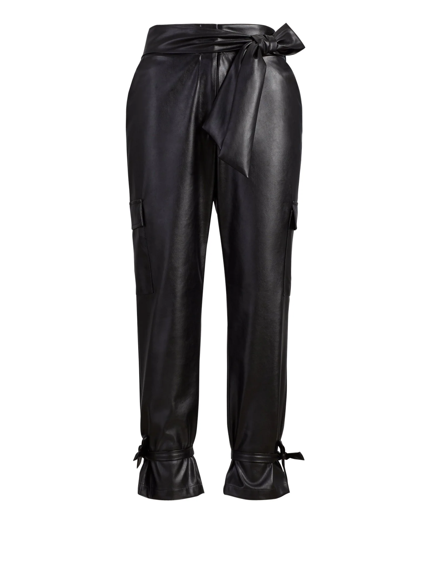 Faux Leather High-Waist Tie-Cuff Cargo Pant - Image 2