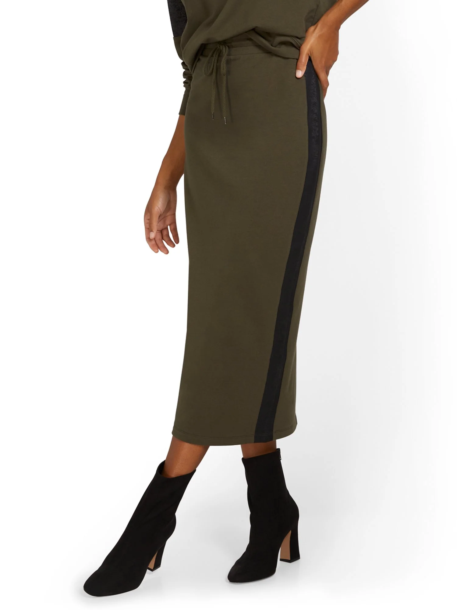 Faux-Leather Inset French Terry Pencil Skirt - Image 2