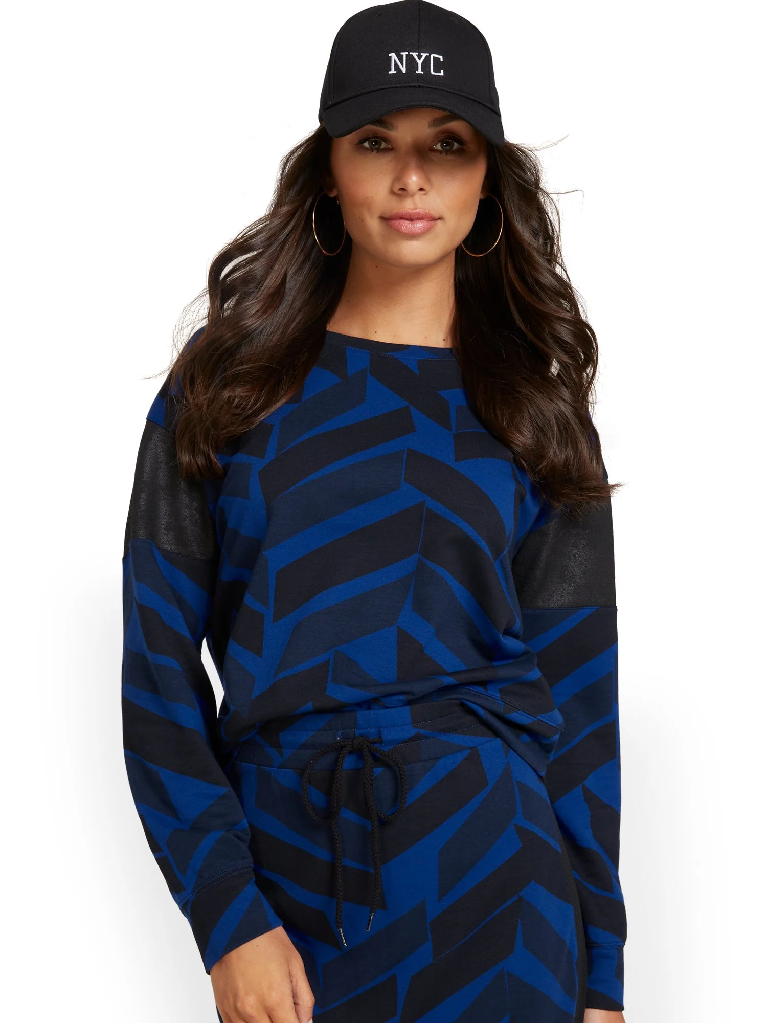 Faux-Leather Panel Geometric-Print Pullover - Image 2
