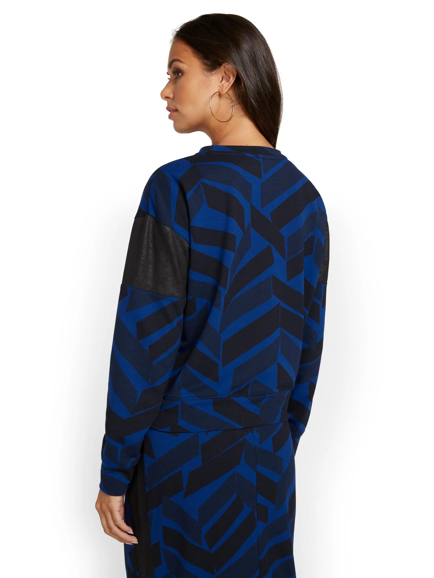 Faux-Leather Panel Geometric-Print Pullover - Image 3