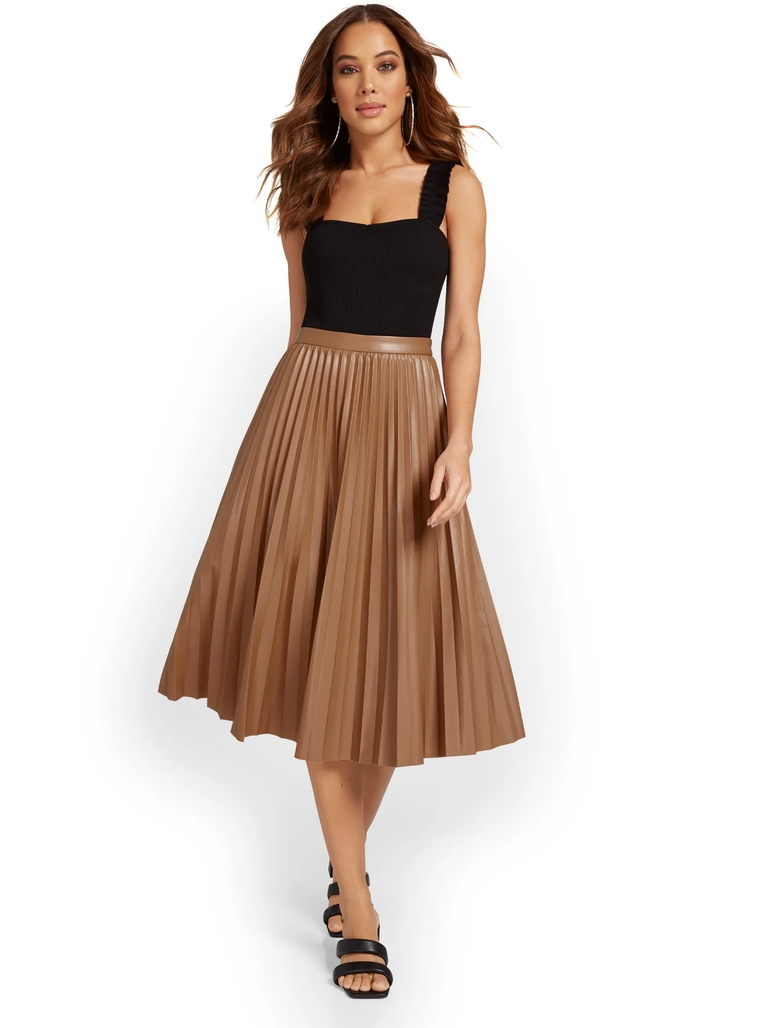 See And Be Seen Faux-Leather Pleated Midi Skirt - Brands We Love - Image 4