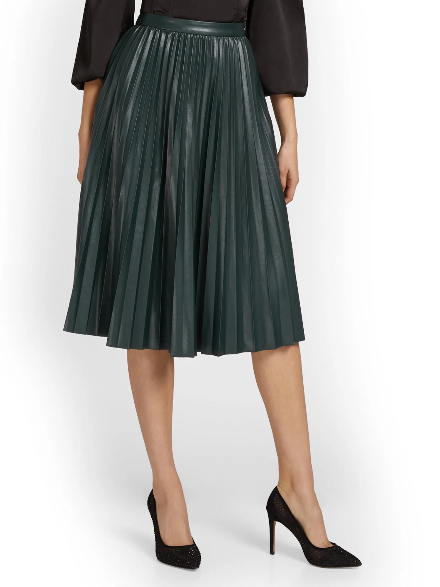 See And Be Seen Faux-Leather Pleated Midi Skirt - Brands We Love - Image 7