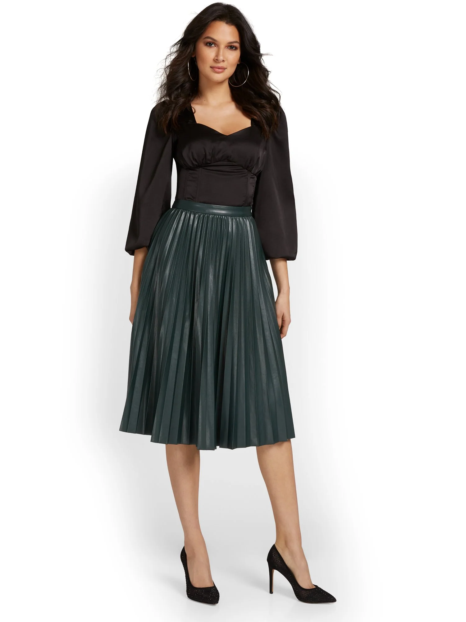 See And Be Seen Faux-Leather Pleated Midi Skirt - Brands We Love - Image 8