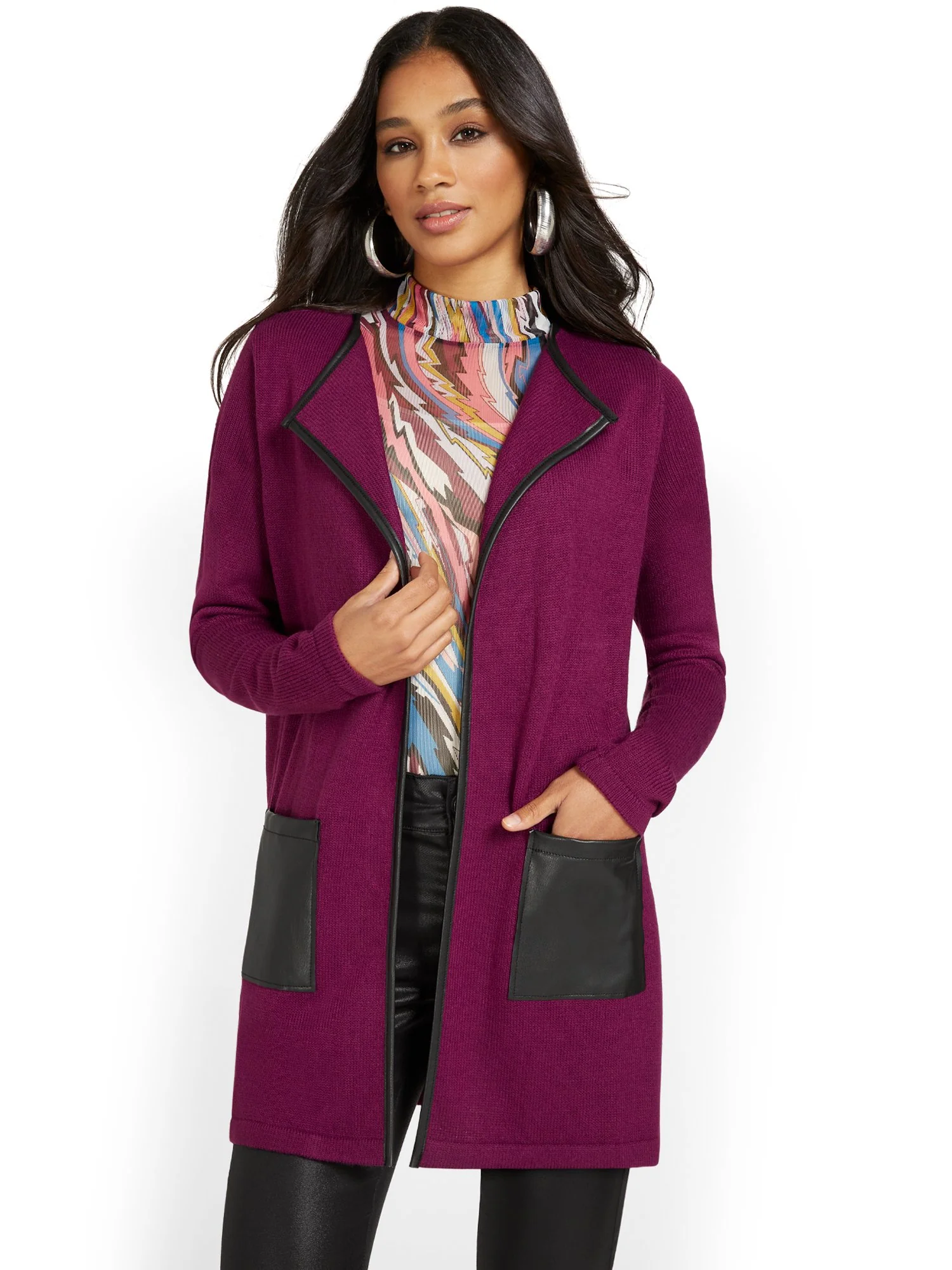 Faux-Leather Pocket Coatigan - Image 5