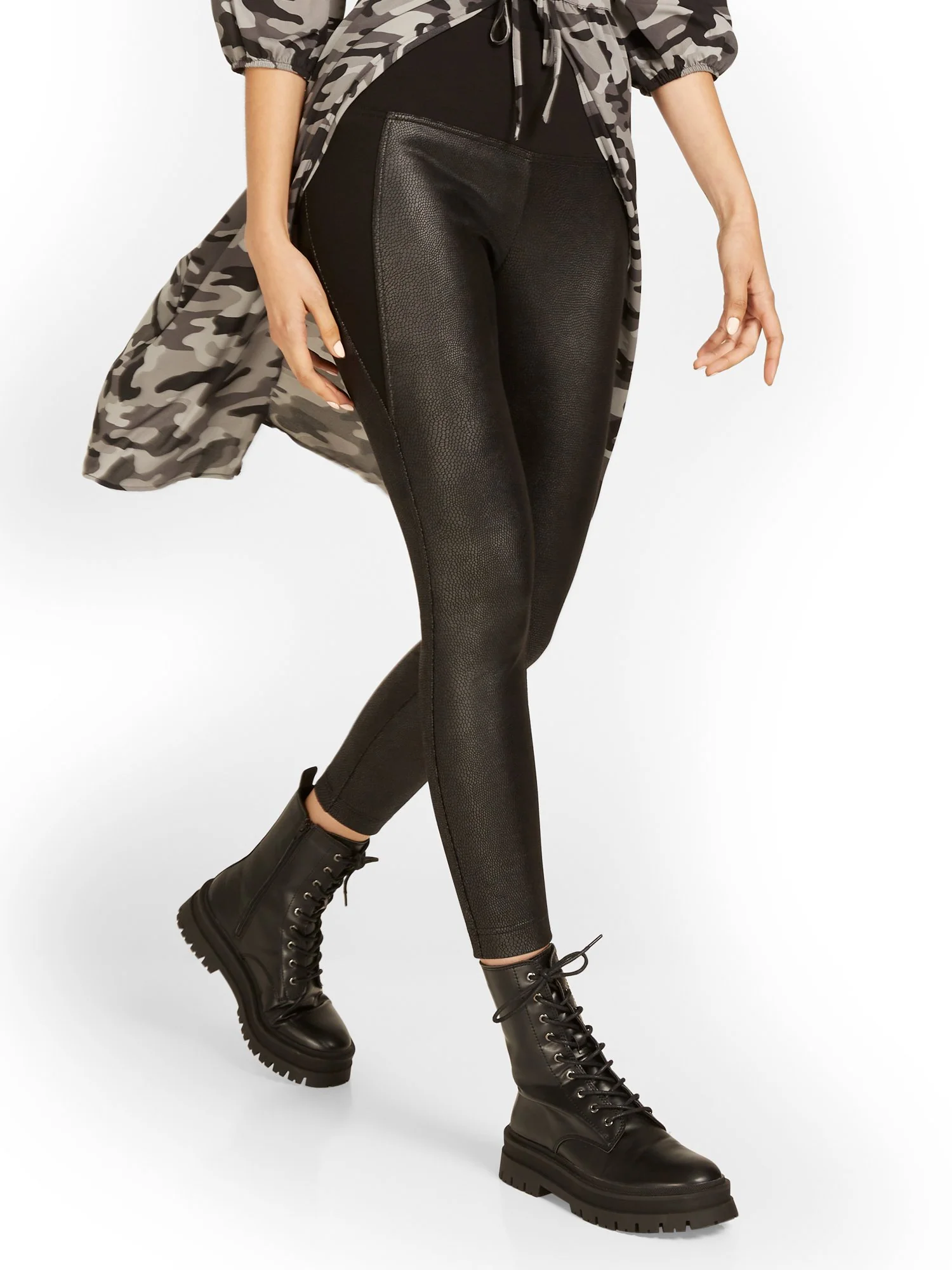 Faux-Leather Ponte Accent Legging - Image 2